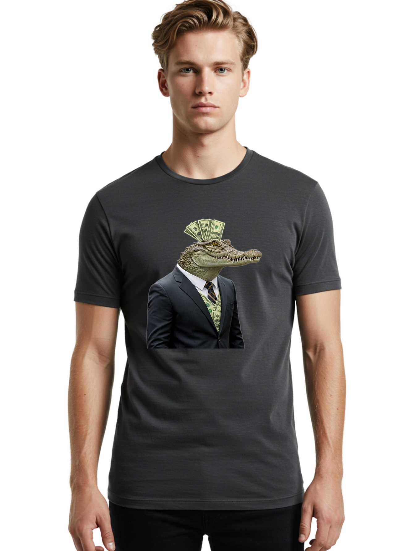 Crocodile-In-Suit-4 Men'S Graphic Tee, 100% Cotton, Comfortable Casual Summer Wear, Machine Washable, Vintage Camera, Old Camera, Antique Camera, Black Camera, Classic Photography, Photography Equipment, Nostalgic Device, Film Camera, Bak328