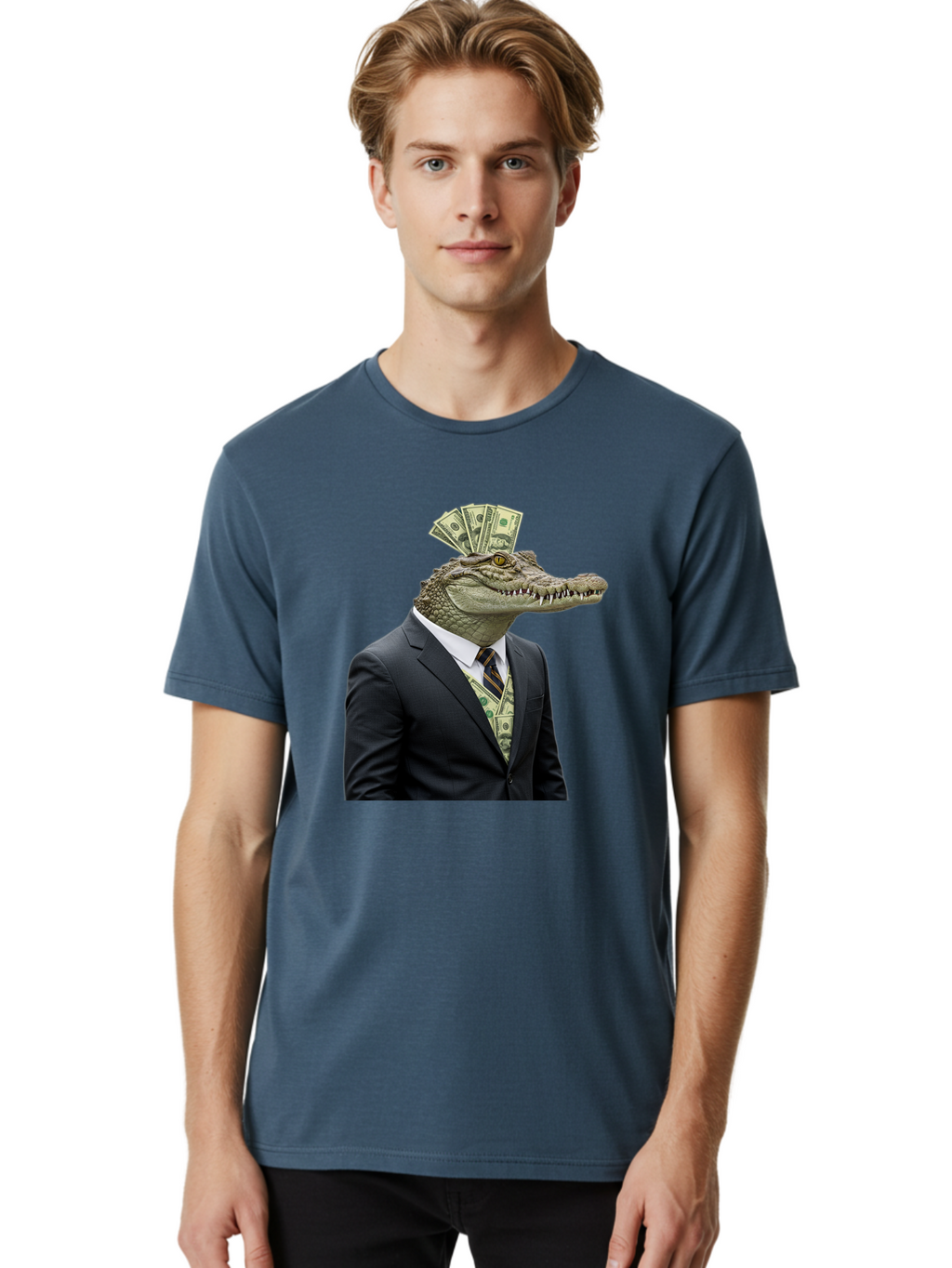Crocodile-In-Suit-4 Men'S Graphic Tee, 100% Cotton, Comfortable Casual Summer Wear, Machine Washable, Vintage Camera, Old Camera, Antique Camera, Black Camera, Classic Photography, Photography Equipment, Nostalgic Device, Film Camera, Bak328