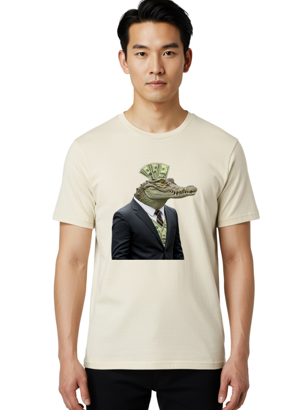 Crocodile-In-Suit-4 Men'S Graphic Tee, 100% Cotton, Comfortable Casual Summer Wear, Machine Washable, Vintage Camera, Old Camera, Antique Camera, Black Camera, Classic Photography, Photography Equipment, Nostalgic Device, Film Camera, Bak328