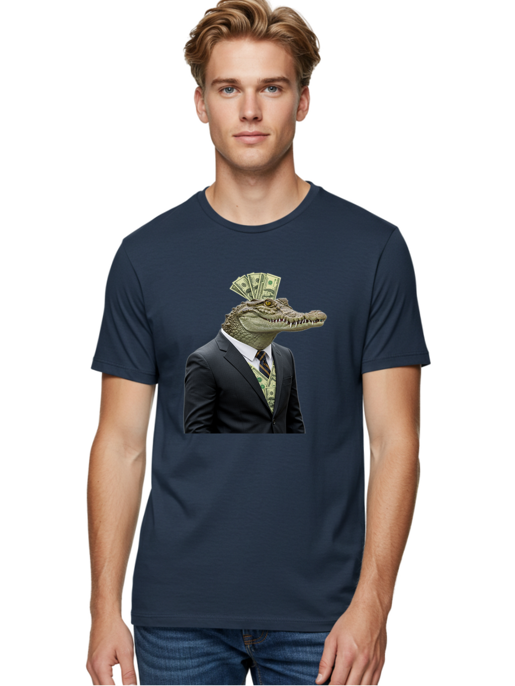 Crocodile-In-Suit-4 Men'S Graphic Tee, 100% Cotton, Comfortable Casual Summer Wear, Machine Washable, Vintage Camera, Old Camera, Antique Camera, Black Camera, Classic Photography, Photography Equipment, Nostalgic Device, Film Camera, Bak328