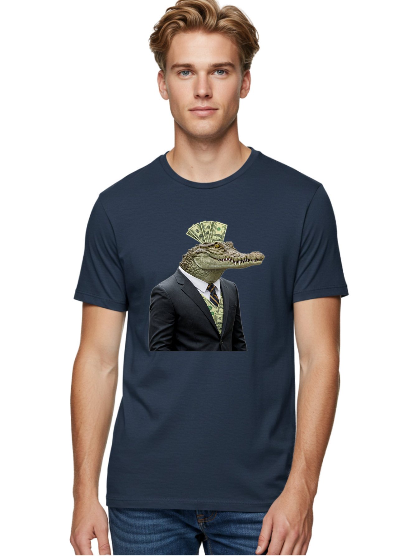 Crocodile-In-Suit-4 Men'S Graphic Tee, 100% Cotton, Comfortable Casual Summer Wear, Machine Washable, Vintage Camera, Old Camera, Antique Camera, Black Camera, Classic Photography, Photography Equipment, Nostalgic Device, Film Camera, Bak328