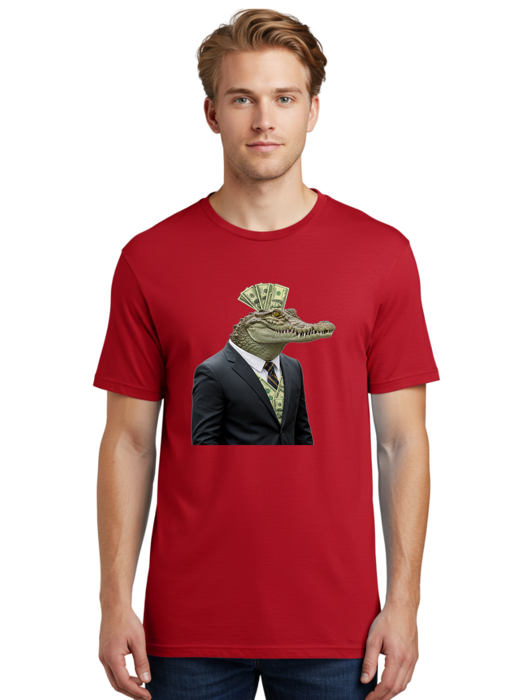 Crocodile-In-Suit-4 Men'S Graphic Tee, 100% Cotton, Comfortable Casual Summer Wear, Machine Washable, Vintage Camera, Old Camera, Antique Camera, Black Camera, Classic Photography, Photography Equipment, Nostalgic Device, Film Camera, Bak328