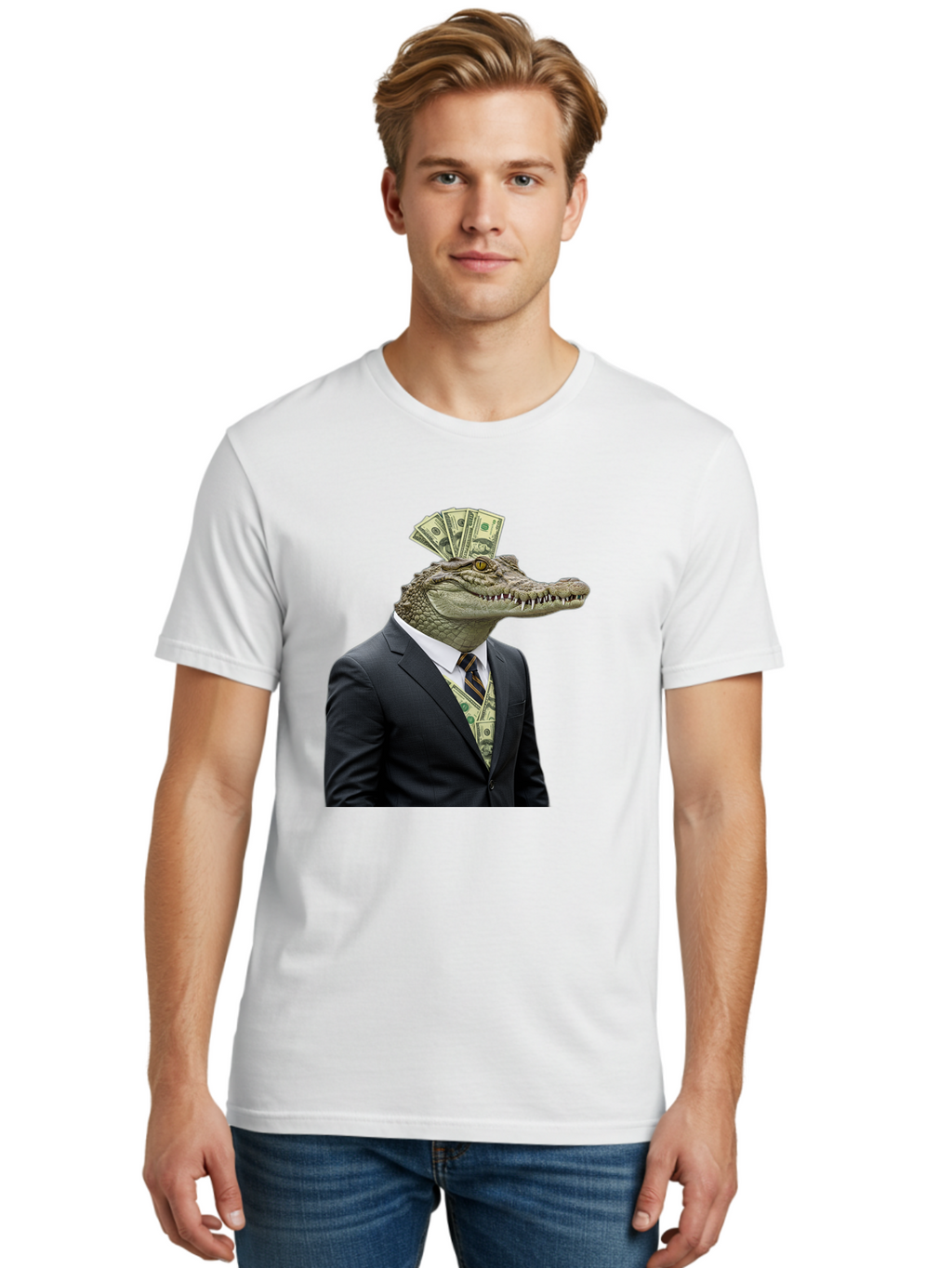 Crocodile-In-Suit-4 Men'S Graphic Tee, 100% Cotton, Comfortable Casual Summer Wear, Machine Washable, Vintage Camera, Old Camera, Antique Camera, Black Camera, Classic Photography, Photography Equipment, Nostalgic Device, Film Camera, Bak328