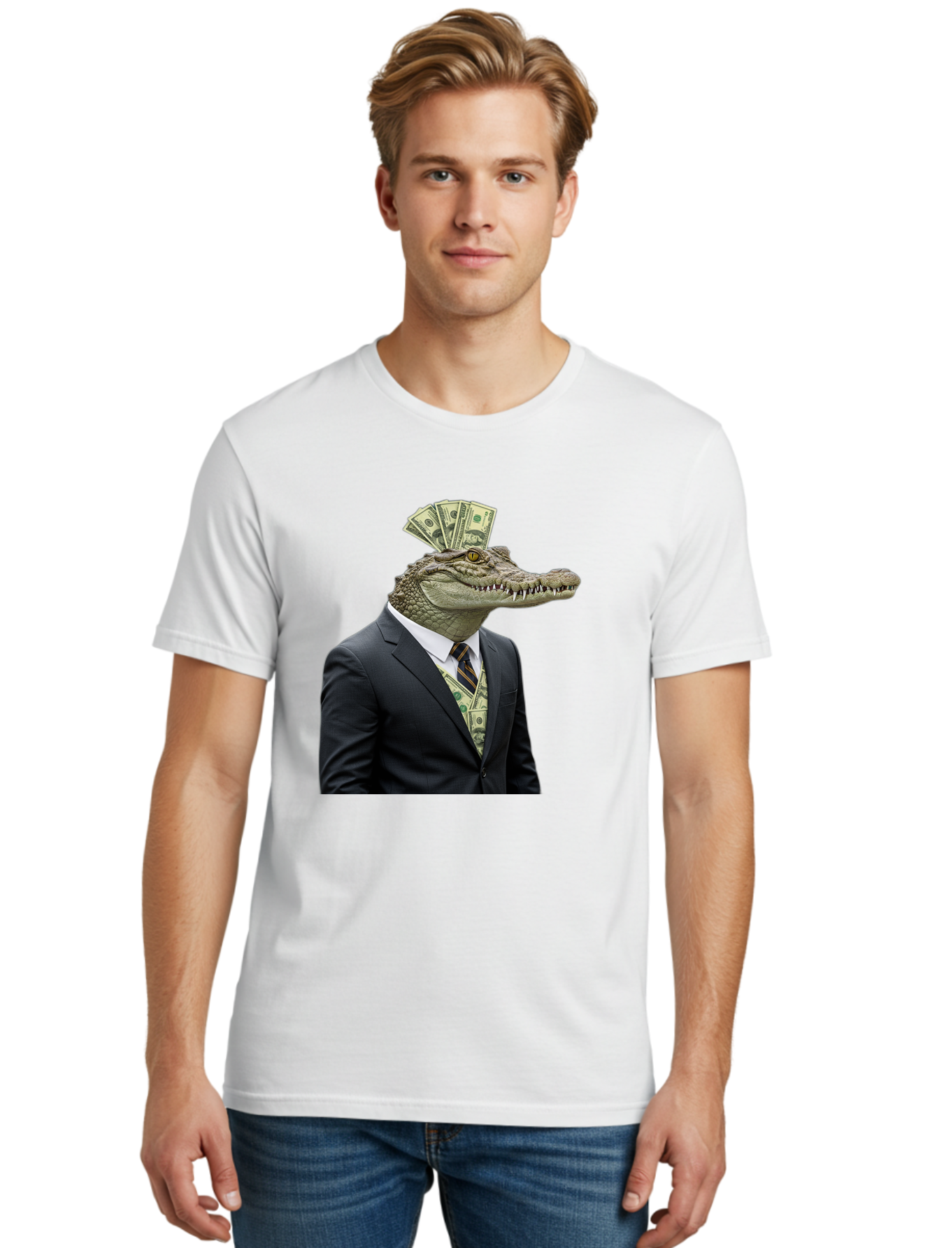 Crocodile-In-Suit-4 Men'S Graphic Tee, 100% Cotton, Comfortable Casual Summer Wear, Machine Washable, Vintage Camera, Old Camera, Antique Camera, Black Camera, Classic Photography, Photography Equipment, Nostalgic Device, Film Camera, Bak328