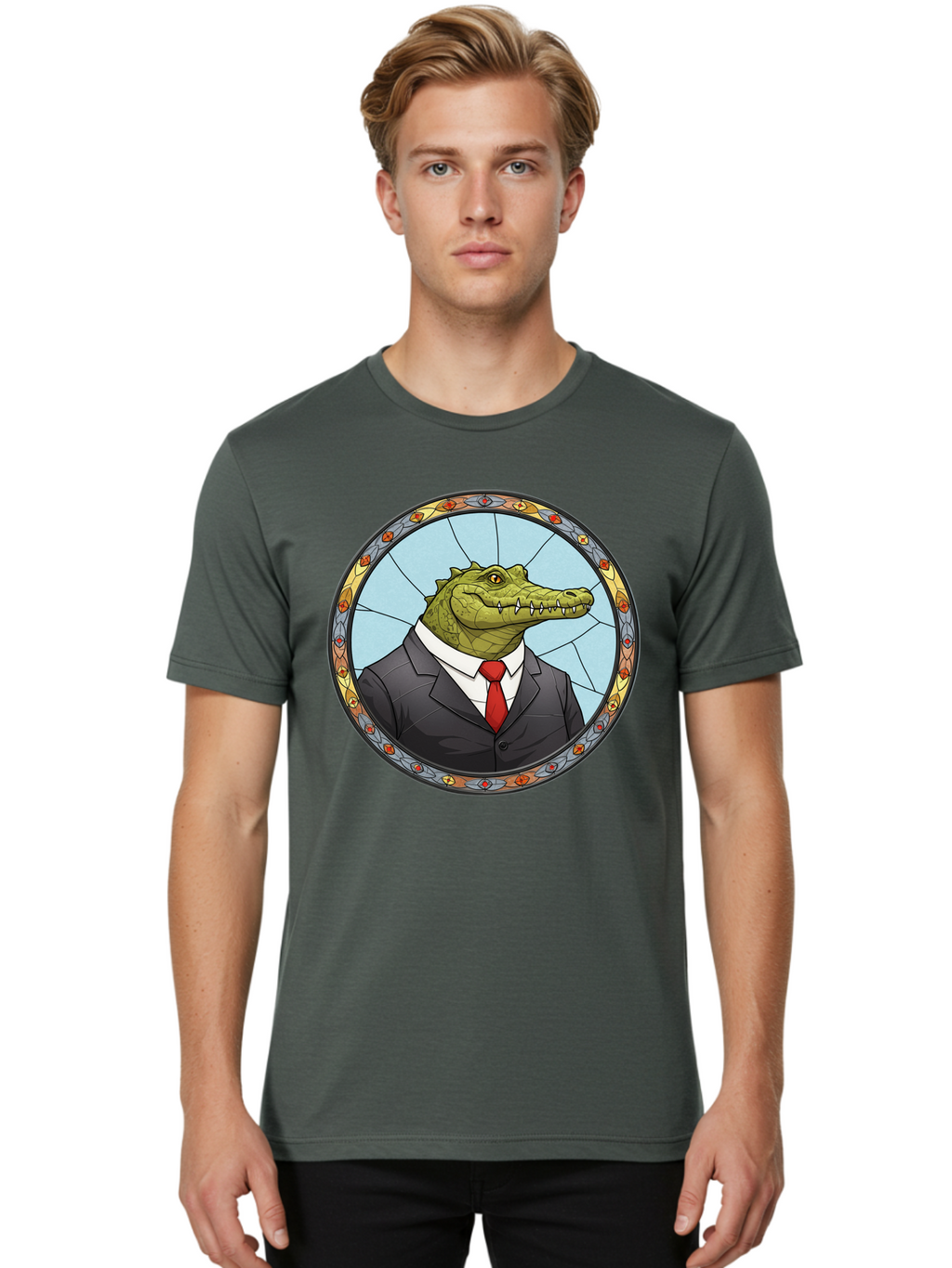 Crocodile-In-Suit-5 Men'S Graphic Tee, 100% Cotton, Comfortable Casual Summer Wear, Machine Washable, Vintage Camera, Old Camera, Antique Camera, Black Camera, Classic Photography, Photography Equipment, Nostalgic Device, Film Camera, Bak329