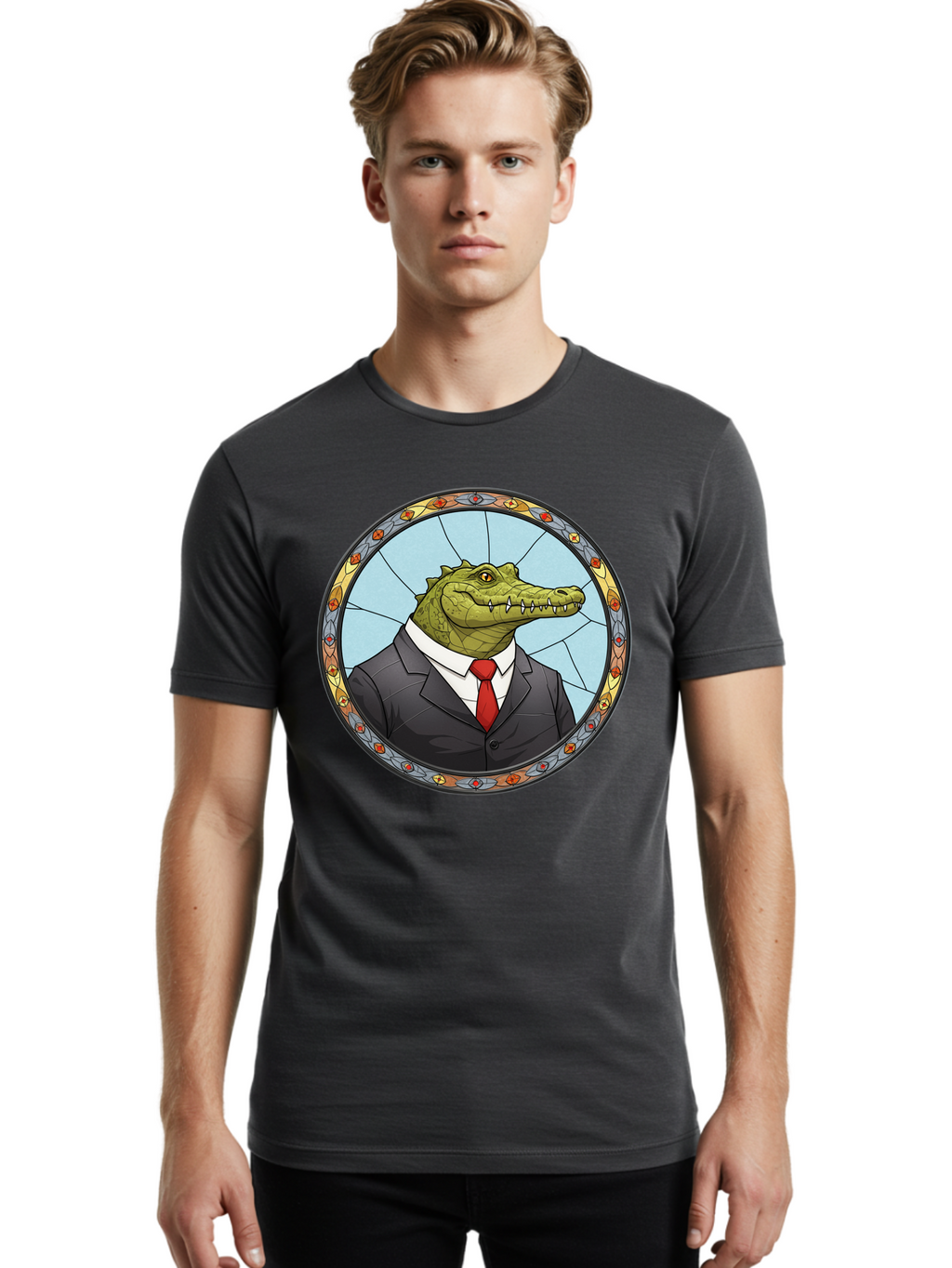 Crocodile-In-Suit-5 Men'S Graphic Tee, 100% Cotton, Comfortable Casual Summer Wear, Machine Washable, Vintage Camera, Old Camera, Antique Camera, Black Camera, Classic Photography, Photography Equipment, Nostalgic Device, Film Camera, Bak329