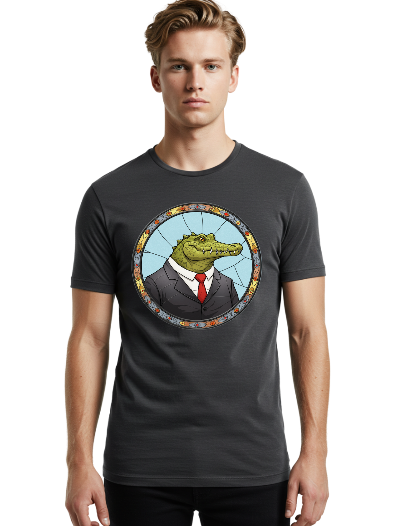 Crocodile-In-Suit-5 Men'S Graphic Tee, 100% Cotton, Comfortable Casual Summer Wear, Machine Washable, Vintage Camera, Old Camera, Antique Camera, Black Camera, Classic Photography, Photography Equipment, Nostalgic Device, Film Camera, Bak329