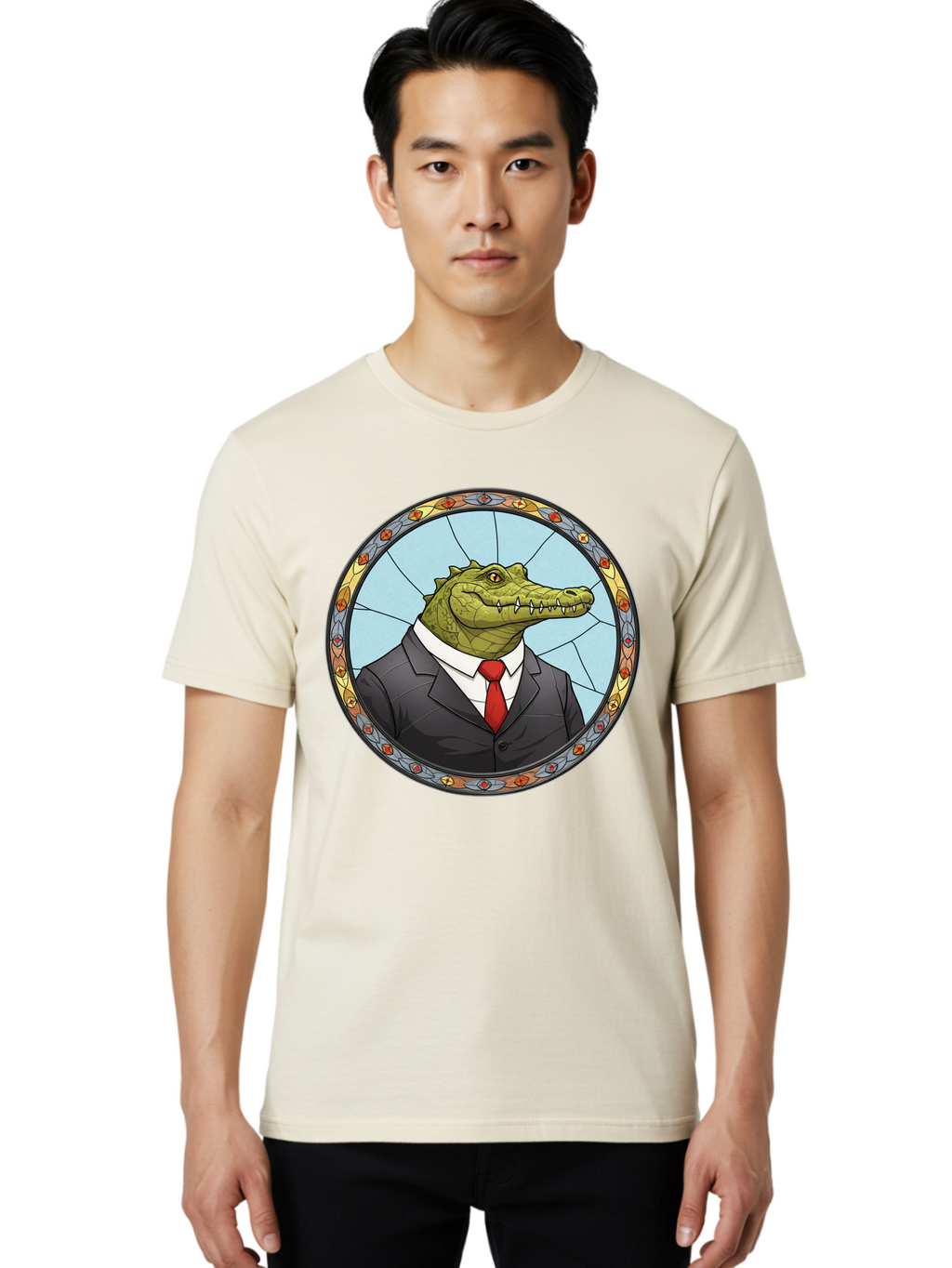 Crocodile-In-Suit-5 Men'S Graphic Tee, 100% Cotton, Comfortable Casual Summer Wear, Machine Washable, Vintage Camera, Old Camera, Antique Camera, Black Camera, Classic Photography, Photography Equipment, Nostalgic Device, Film Camera, Bak329