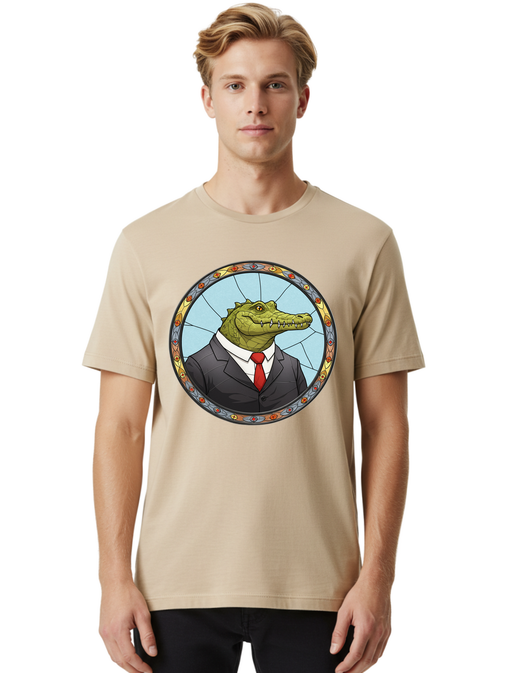 Crocodile-In-Suit-5 Men'S Graphic Tee, 100% Cotton, Comfortable Casual Summer Wear, Machine Washable, Vintage Camera, Old Camera, Antique Camera, Black Camera, Classic Photography, Photography Equipment, Nostalgic Device, Film Camera, Bak329