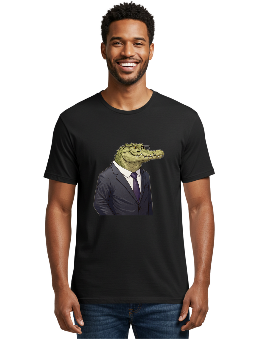 Crocodile-In-Suit-6 Men'S Graphic Tee, 100% Cotton, Comfortable Casual Summer Wear, Machine Washable, Vintage Camera, Old Camera, Antique Camera, Black Camera, Classic Photography, Photography Equipment, Nostalgic Device, Film Camera, Bak330