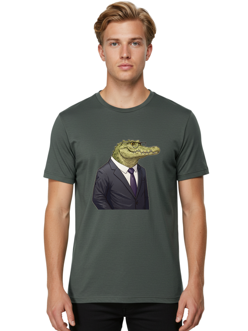 Crocodile-In-Suit-6 Men'S Graphic Tee, 100% Cotton, Comfortable Casual Summer Wear, Machine Washable, Vintage Camera, Old Camera, Antique Camera, Black Camera, Classic Photography, Photography Equipment, Nostalgic Device, Film Camera, Bak330