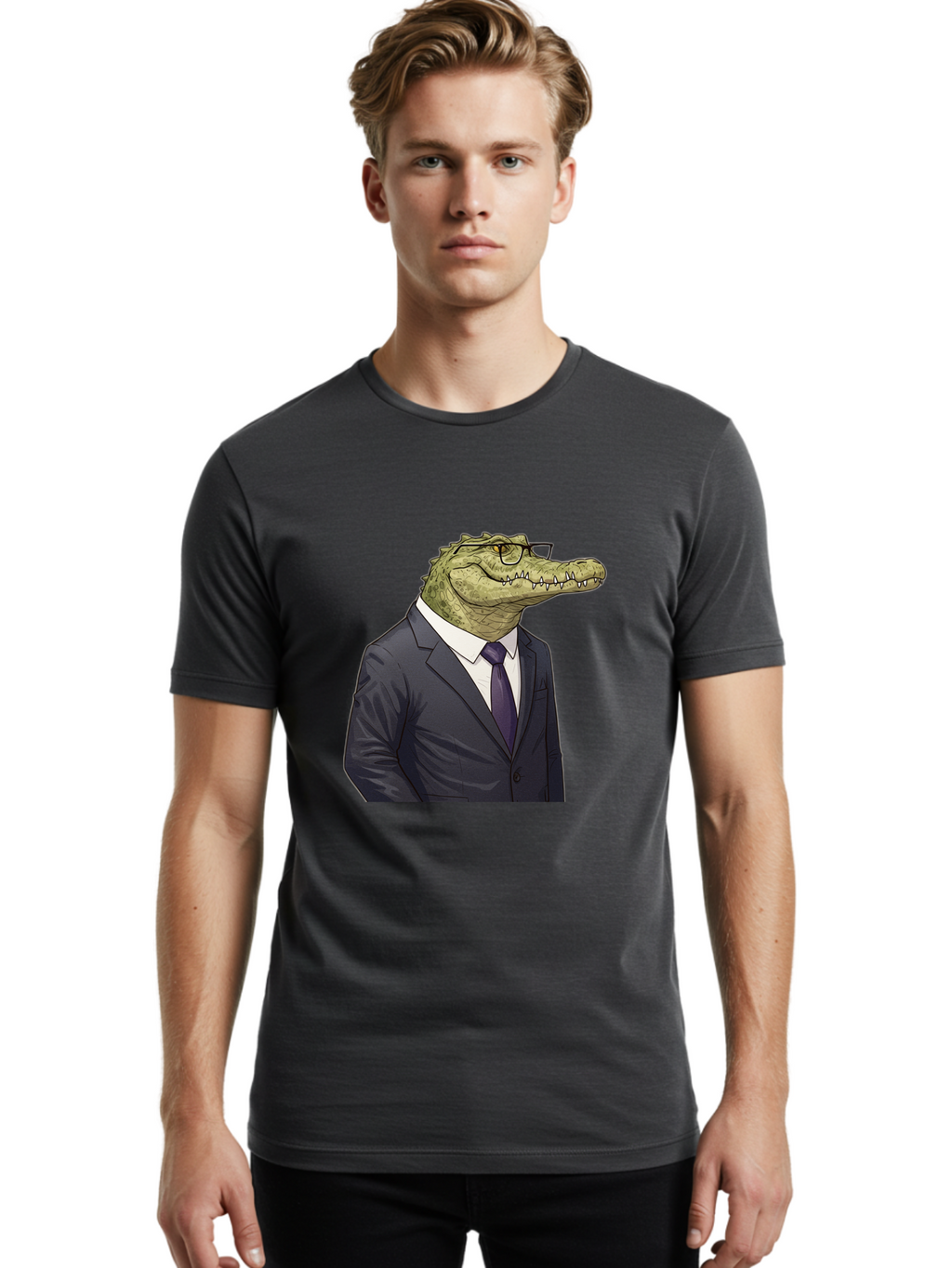 Crocodile-In-Suit-6 Men'S Graphic Tee, 100% Cotton, Comfortable Casual Summer Wear, Machine Washable, Vintage Camera, Old Camera, Antique Camera, Black Camera, Classic Photography, Photography Equipment, Nostalgic Device, Film Camera, Bak330