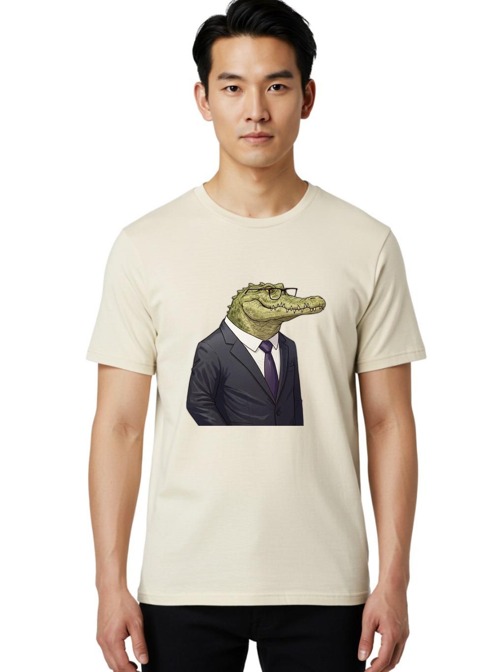 Crocodile-In-Suit-6 Men'S Graphic Tee, 100% Cotton, Comfortable Casual Summer Wear, Machine Washable, Vintage Camera, Old Camera, Antique Camera, Black Camera, Classic Photography, Photography Equipment, Nostalgic Device, Film Camera, Bak330