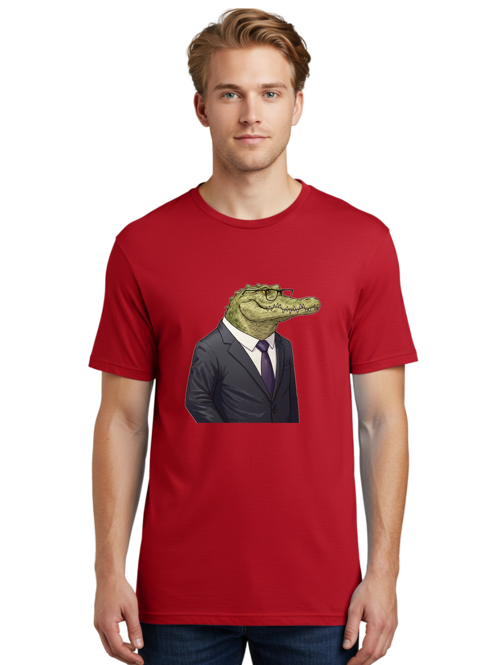 Crocodile-In-Suit-6 Men'S Graphic Tee, 100% Cotton, Comfortable Casual Summer Wear, Machine Washable, Vintage Camera, Old Camera, Antique Camera, Black Camera, Classic Photography, Photography Equipment, Nostalgic Device, Film Camera, Bak330