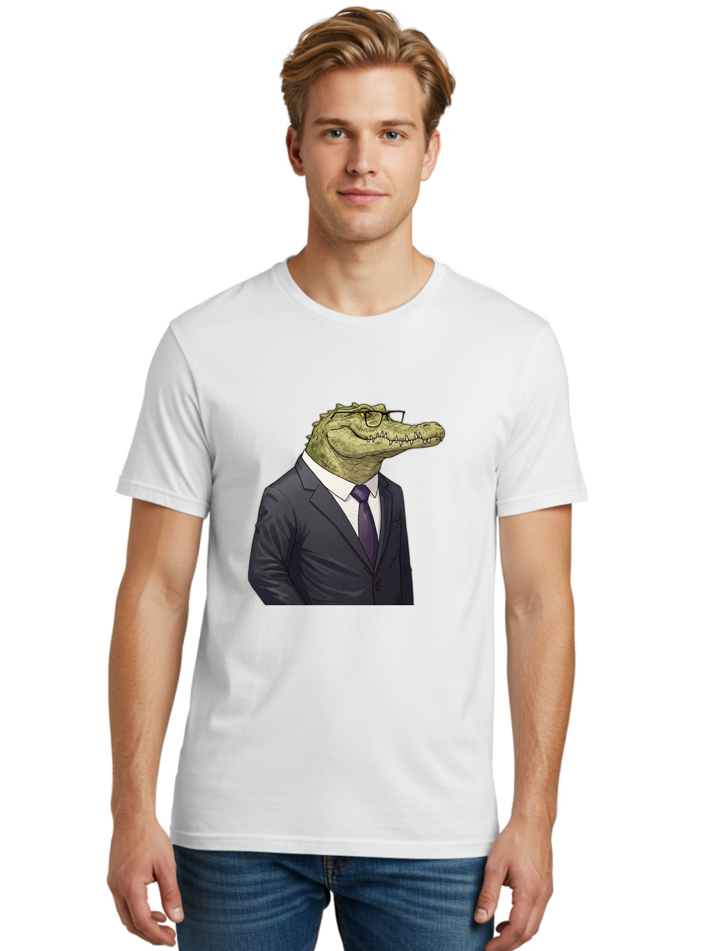 Crocodile-In-Suit-6 Men'S Graphic Tee, 100% Cotton, Comfortable Casual Summer Wear, Machine Washable, Vintage Camera, Old Camera, Antique Camera, Black Camera, Classic Photography, Photography Equipment, Nostalgic Device, Film Camera, Bak330