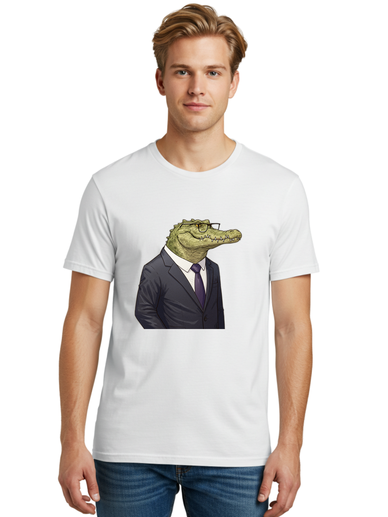 Crocodile-In-Suit-6 Men'S Graphic Tee, 100% Cotton, Comfortable Casual Summer Wear, Machine Washable, Vintage Camera, Old Camera, Antique Camera, Black Camera, Classic Photography, Photography Equipment, Nostalgic Device, Film Camera, Bak330