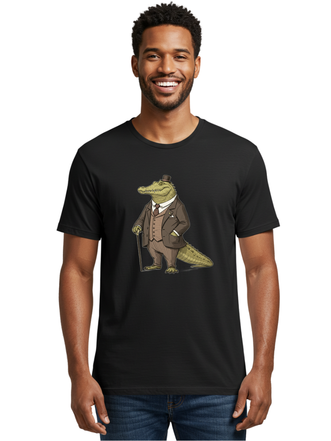 Crocodile-In-Suit-7 Men'S Graphic Tee, 100% Cotton, Comfortable Casual Summer Wear, Machine Washable, Vintage Camera, Old Camera, Antique Camera, Black Camera, Classic Photography, Photography Equipment, Nostalgic Device, Film Camera, Bak331