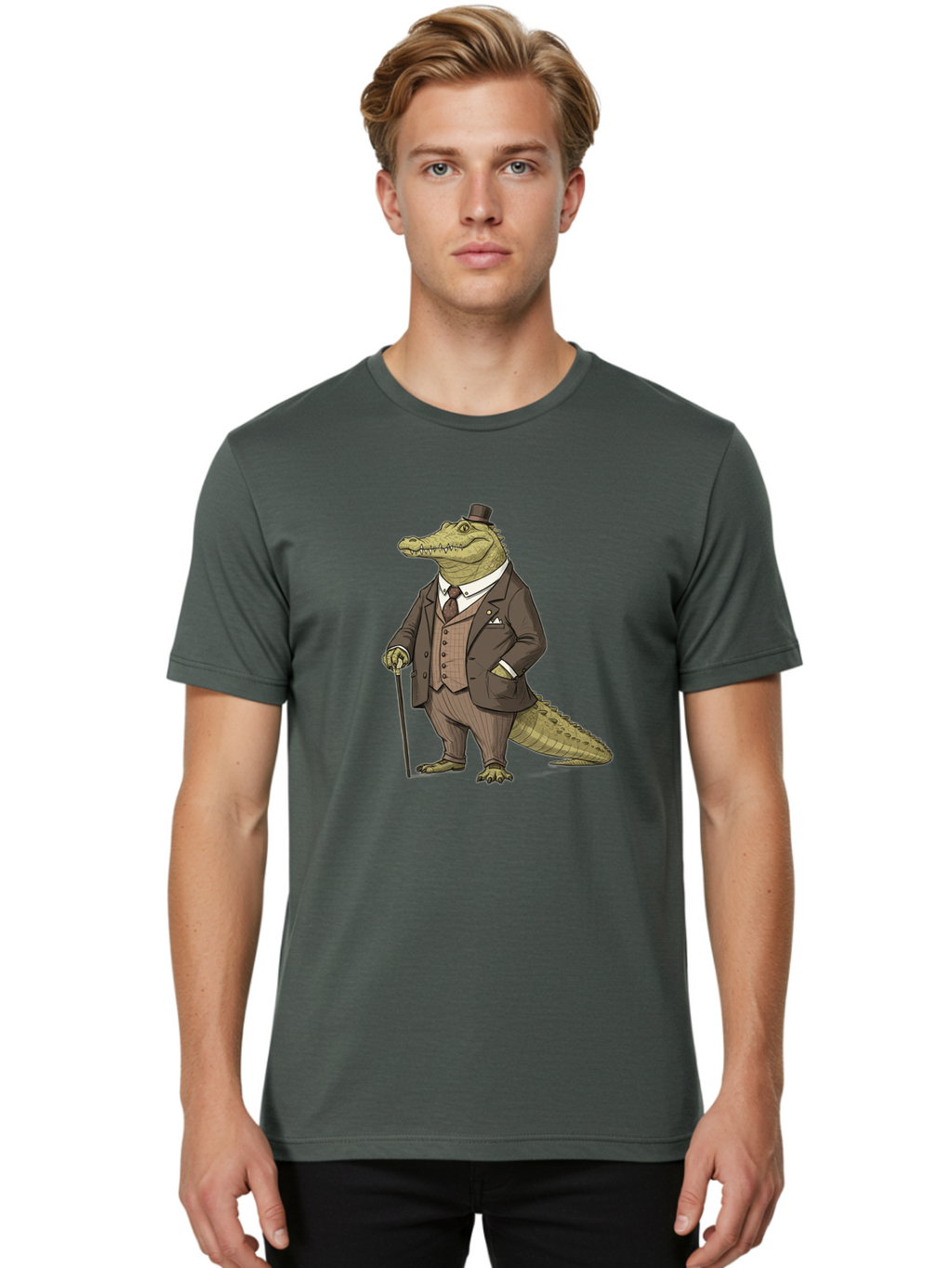 Crocodile-In-Suit-7 Men'S Graphic Tee, 100% Cotton, Comfortable Casual Summer Wear, Machine Washable, Vintage Camera, Old Camera, Antique Camera, Black Camera, Classic Photography, Photography Equipment, Nostalgic Device, Film Camera, Bak331
