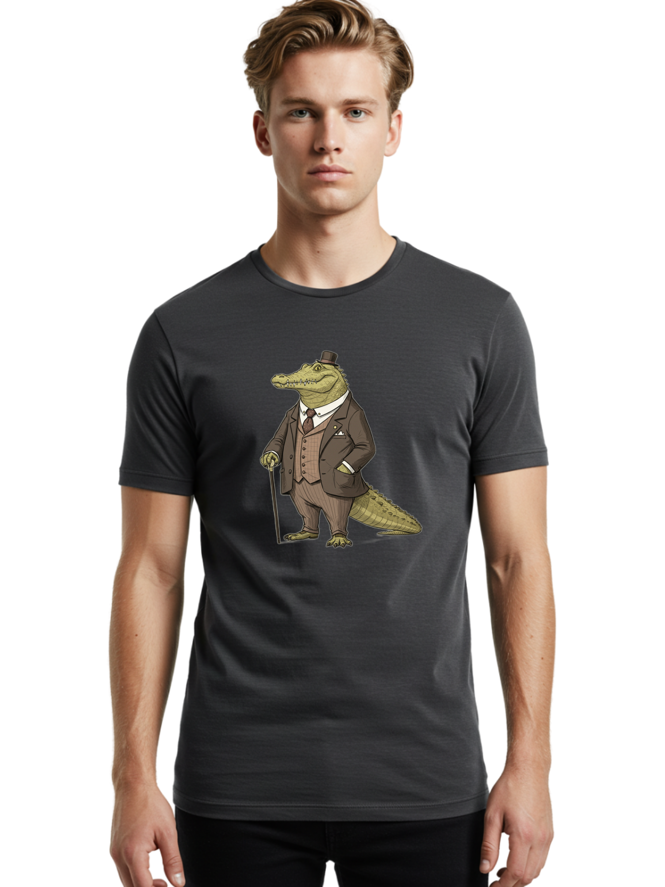 Crocodile-In-Suit-7 Men'S Graphic Tee, 100% Cotton, Comfortable Casual Summer Wear, Machine Washable, Vintage Camera, Old Camera, Antique Camera, Black Camera, Classic Photography, Photography Equipment, Nostalgic Device, Film Camera, Bak331