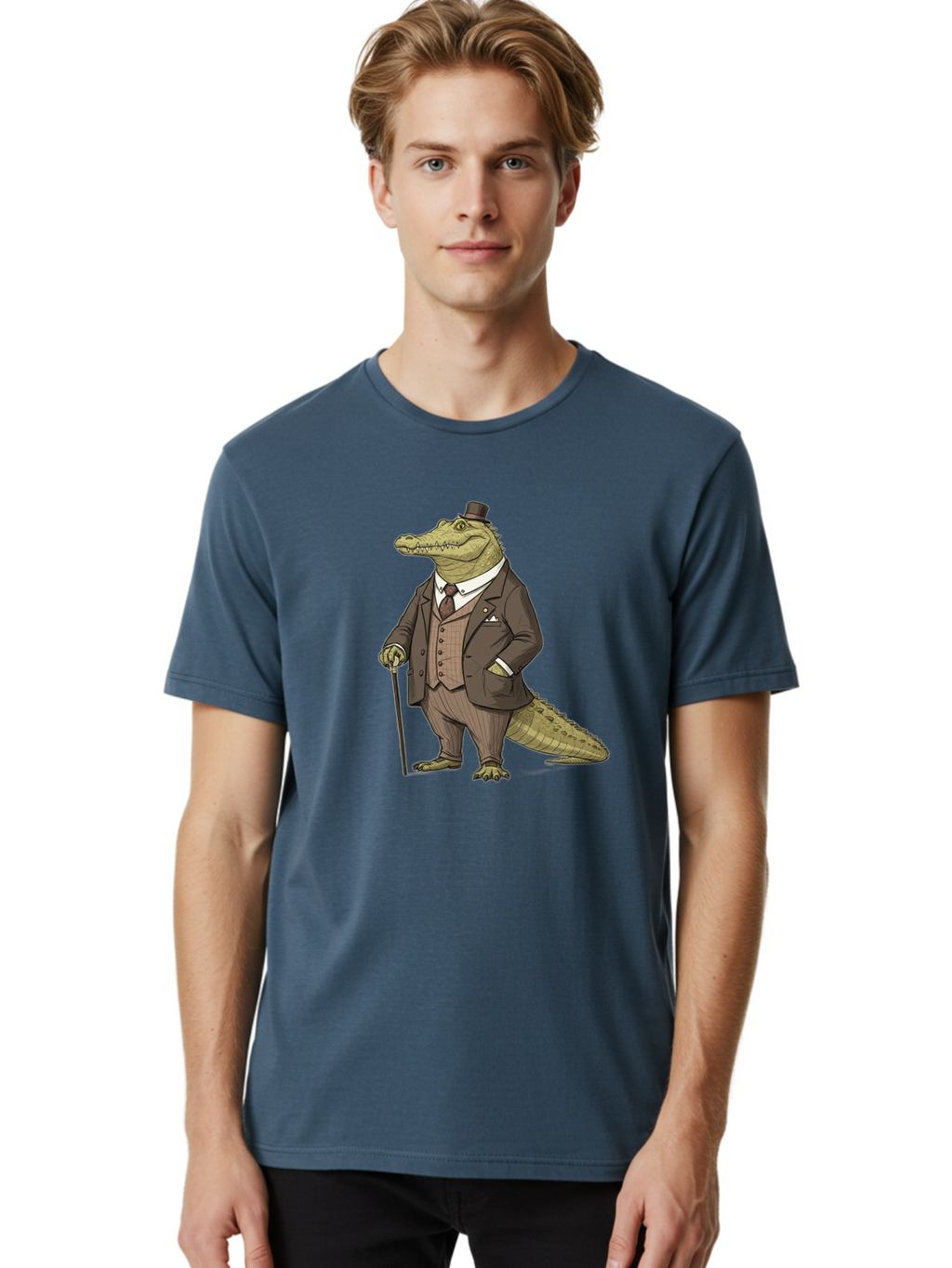Crocodile-In-Suit-7 Men'S Graphic Tee, 100% Cotton, Comfortable Casual Summer Wear, Machine Washable, Vintage Camera, Old Camera, Antique Camera, Black Camera, Classic Photography, Photography Equipment, Nostalgic Device, Film Camera, Bak331