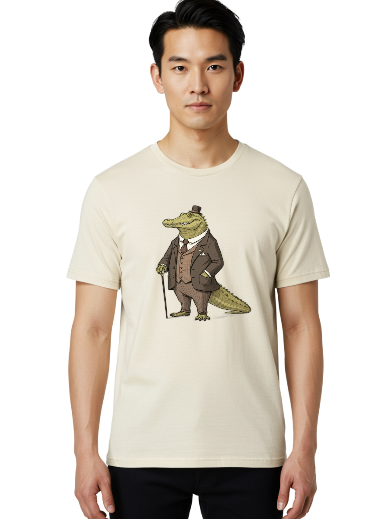Crocodile-In-Suit-7 Men'S Graphic Tee, 100% Cotton, Comfortable Casual Summer Wear, Machine Washable, Vintage Camera, Old Camera, Antique Camera, Black Camera, Classic Photography, Photography Equipment, Nostalgic Device, Film Camera, Bak331
