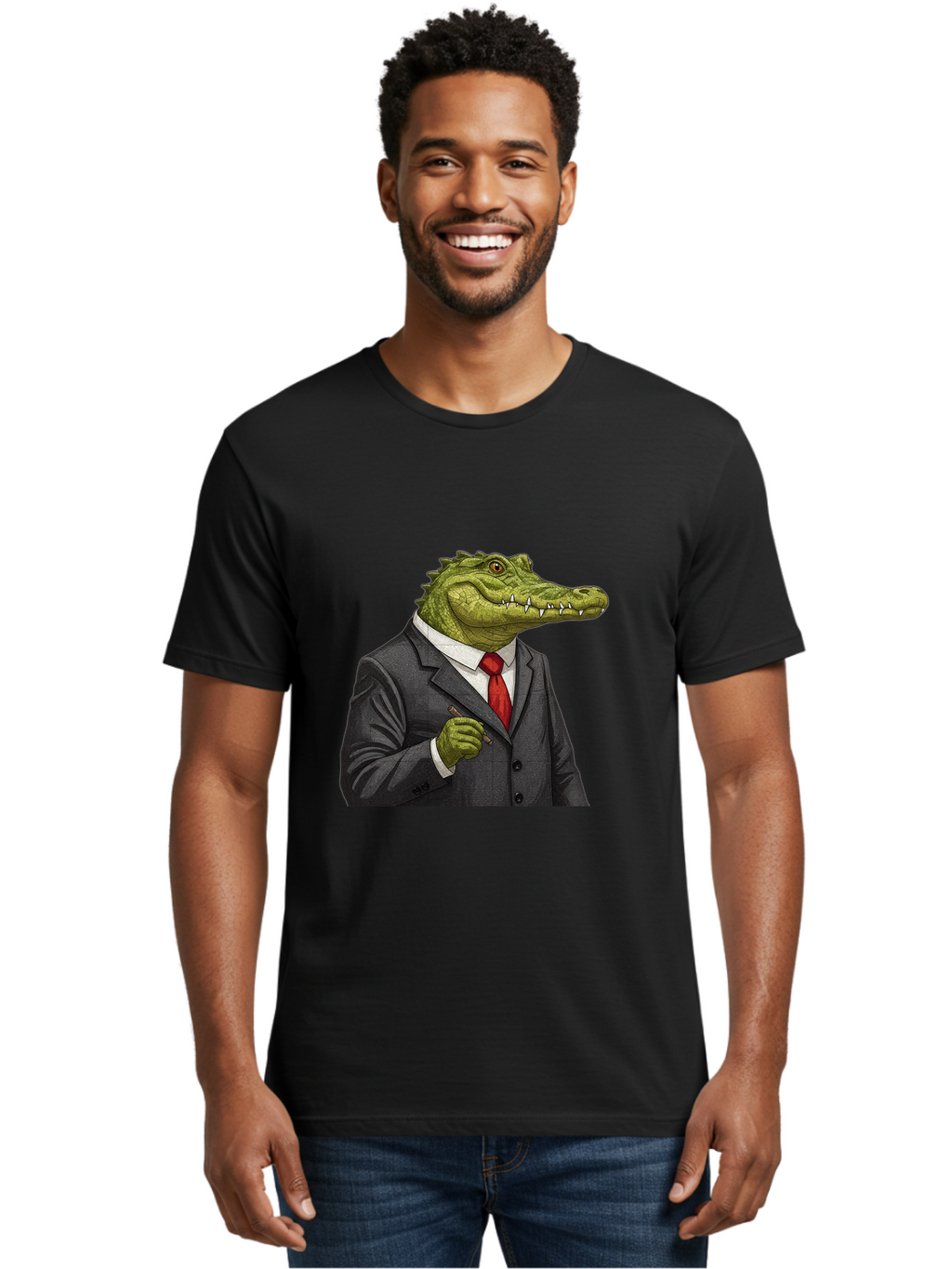 Crocodile-In-Suit-8 Men'S Graphic Tee, 100% Cotton, Comfortable Casual Summer Wear, Machine Washable, Vintage Camera, Old Camera, Antique Camera, Black Camera, Classic Photography, Photography Equipment, Nostalgic Device, Film Camera, Bak332