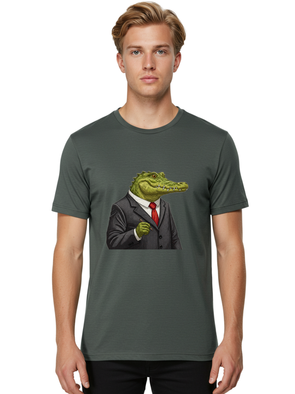 Crocodile-In-Suit-8 Men'S Graphic Tee, 100% Cotton, Comfortable Casual Summer Wear, Machine Washable, Vintage Camera, Old Camera, Antique Camera, Black Camera, Classic Photography, Photography Equipment, Nostalgic Device, Film Camera, Bak332
