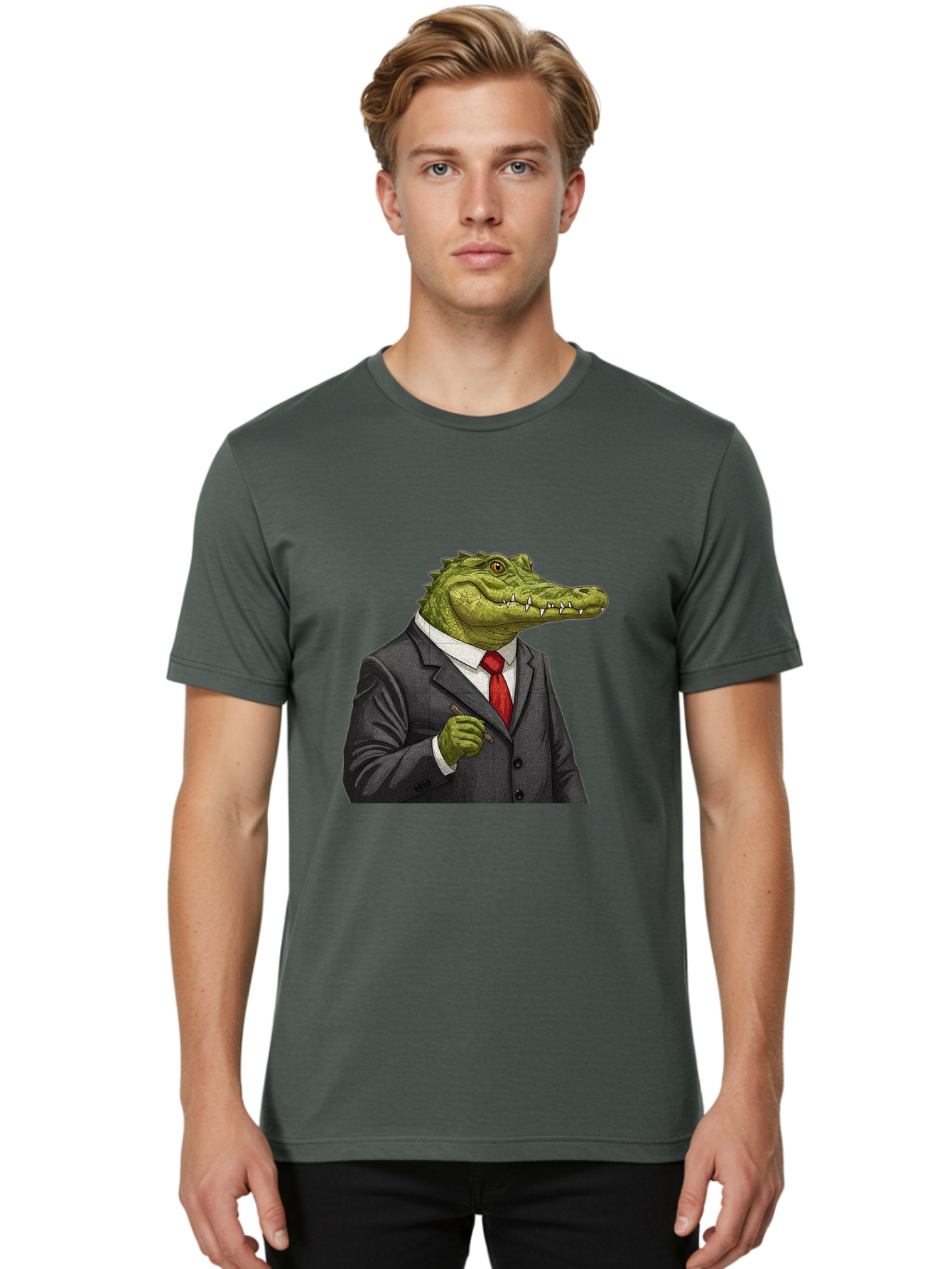 Crocodile-In-Suit-8 Men'S Graphic Tee, 100% Cotton, Comfortable Casual Summer Wear, Machine Washable, Vintage Camera, Old Camera, Antique Camera, Black Camera, Classic Photography, Photography Equipment, Nostalgic Device, Film Camera, Bak332