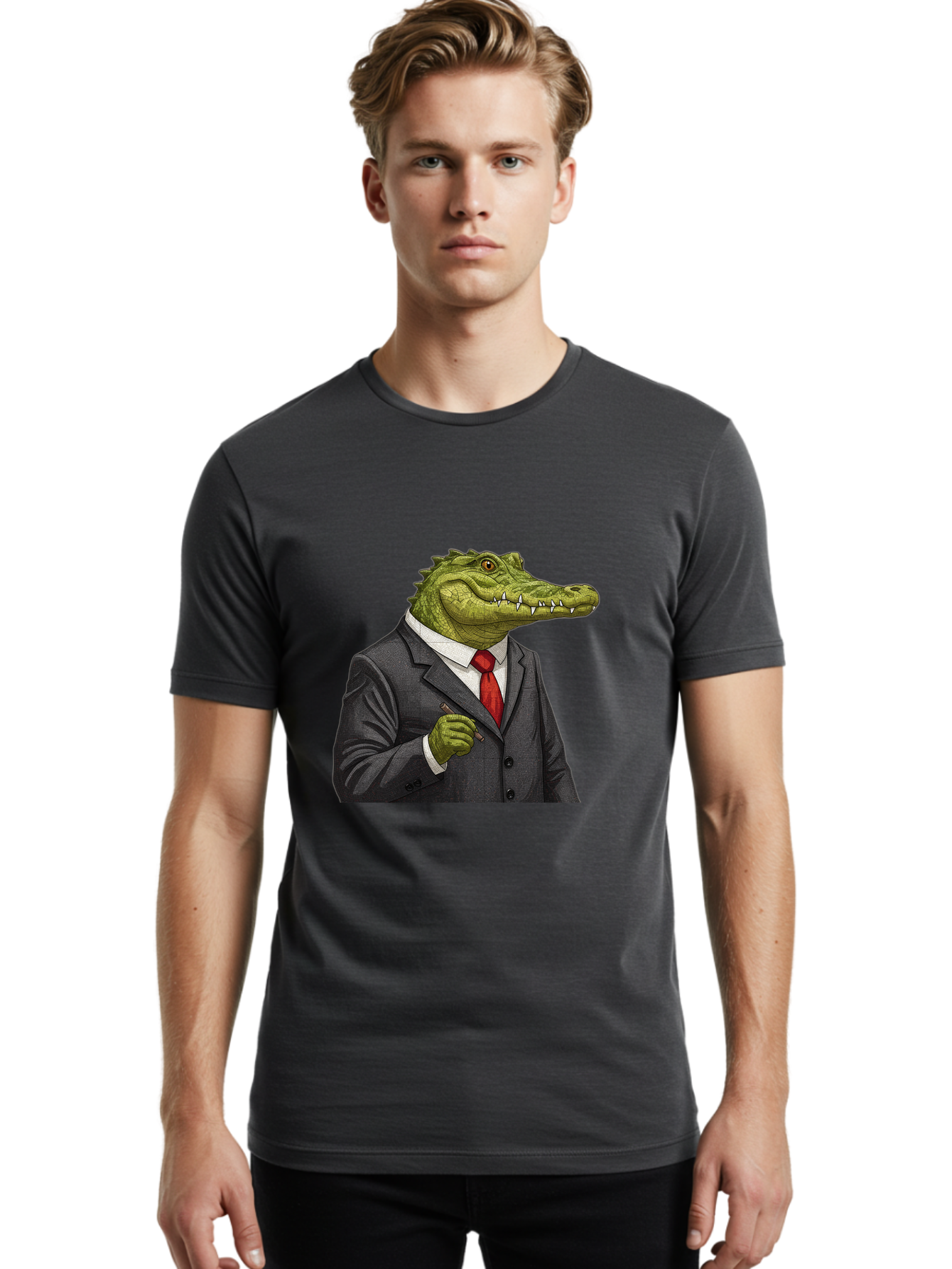 Crocodile-In-Suit-8 Men'S Graphic Tee, 100% Cotton, Comfortable Casual Summer Wear, Machine Washable, Vintage Camera, Old Camera, Antique Camera, Black Camera, Classic Photography, Photography Equipment, Nostalgic Device, Film Camera, Bak332