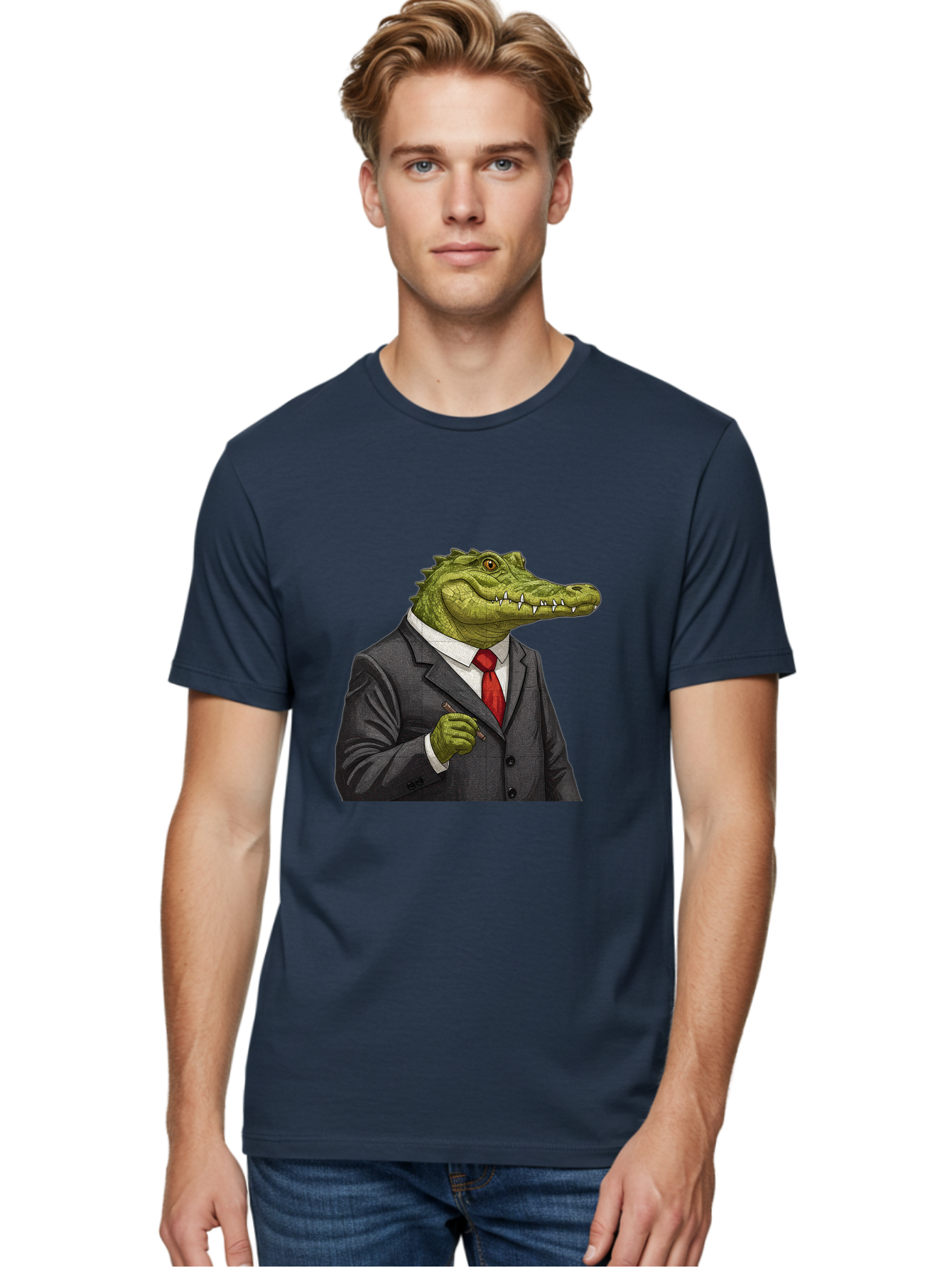 Crocodile-In-Suit-8 Men'S Graphic Tee, 100% Cotton, Comfortable Casual Summer Wear, Machine Washable, Vintage Camera, Old Camera, Antique Camera, Black Camera, Classic Photography, Photography Equipment, Nostalgic Device, Film Camera, Bak332