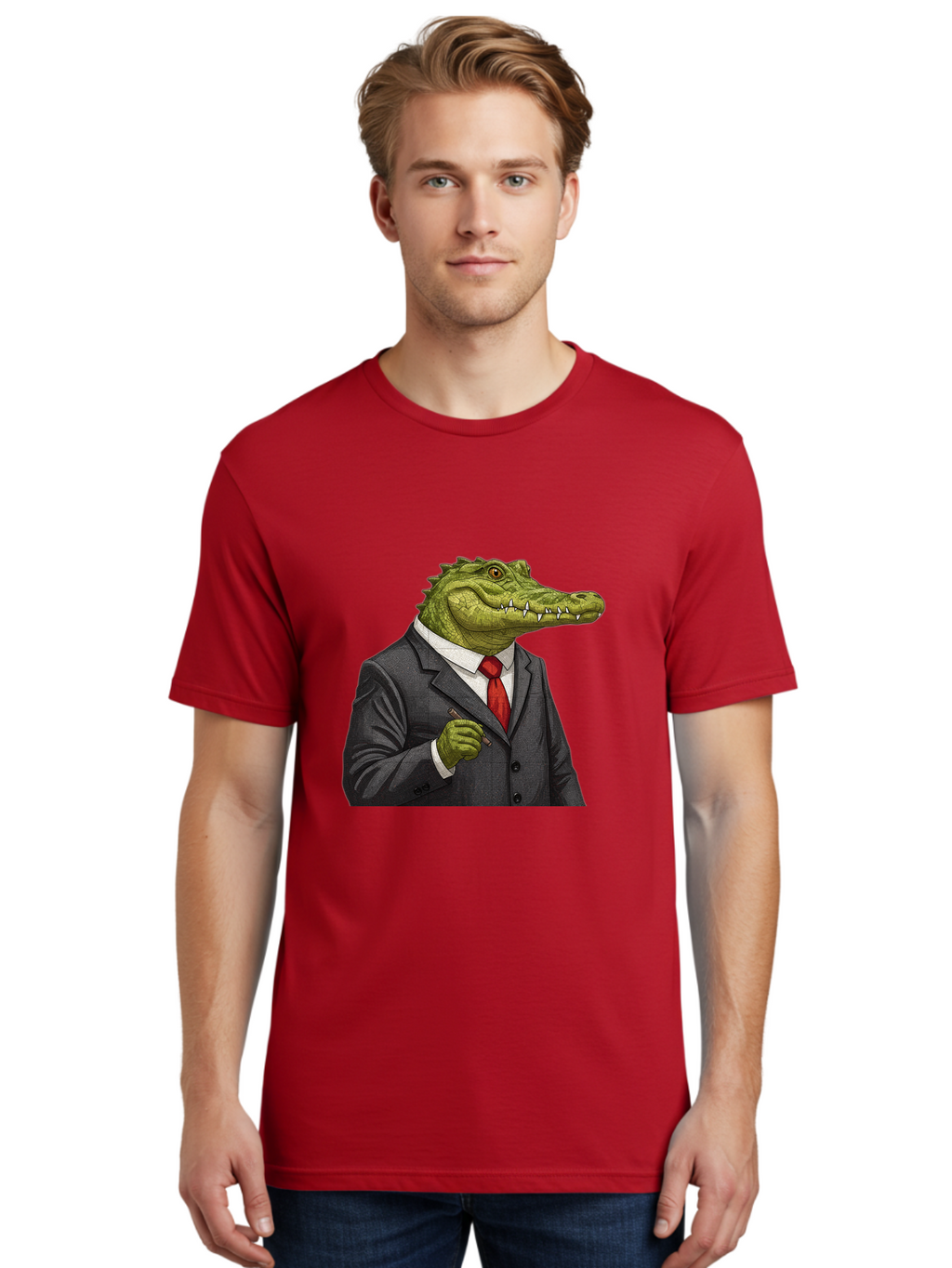 Crocodile-In-Suit-8 Men'S Graphic Tee, 100% Cotton, Comfortable Casual Summer Wear, Machine Washable, Vintage Camera, Old Camera, Antique Camera, Black Camera, Classic Photography, Photography Equipment, Nostalgic Device, Film Camera, Bak332