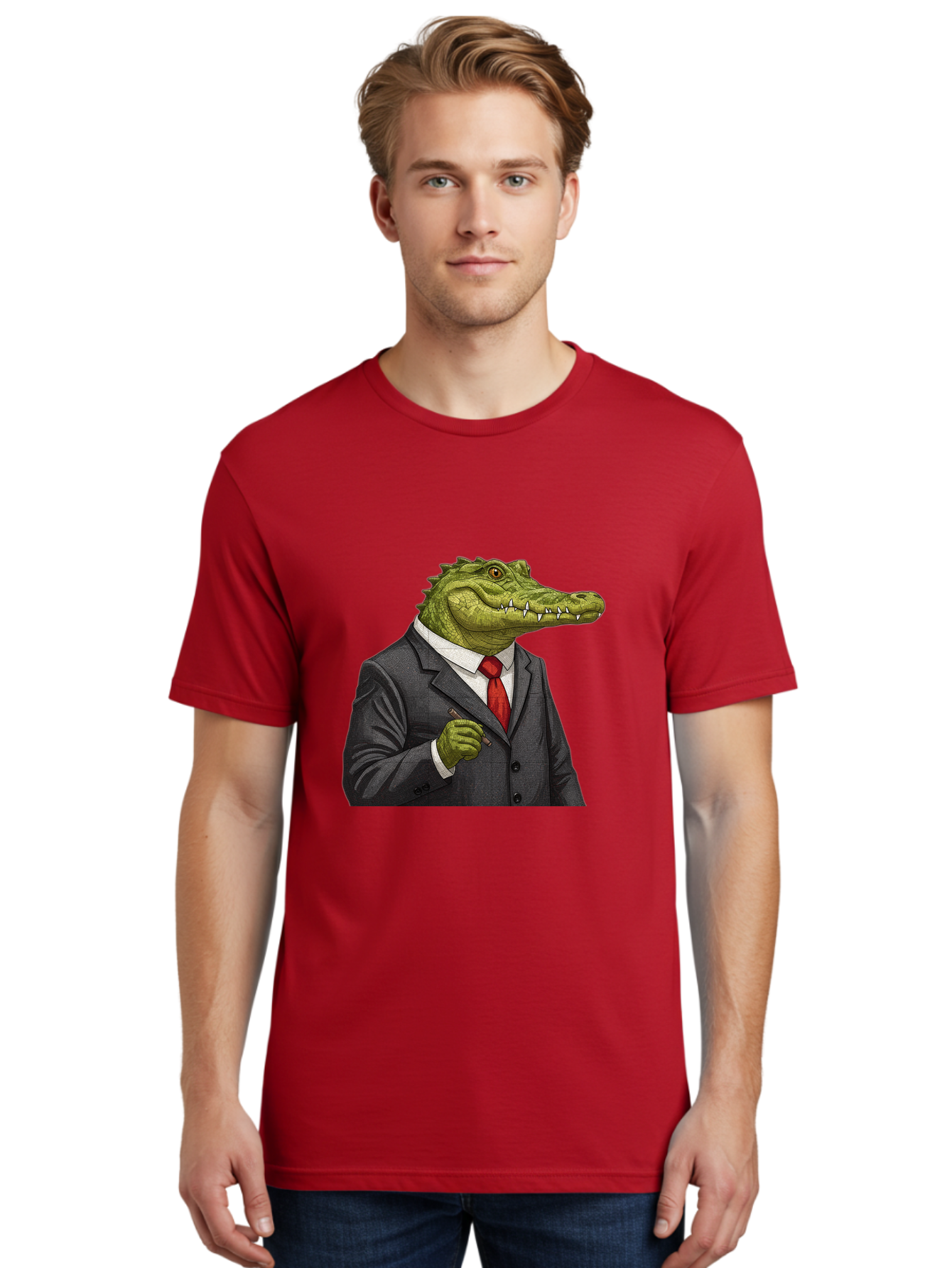 Crocodile-In-Suit-8 Men'S Graphic Tee, 100% Cotton, Comfortable Casual Summer Wear, Machine Washable, Vintage Camera, Old Camera, Antique Camera, Black Camera, Classic Photography, Photography Equipment, Nostalgic Device, Film Camera, Bak332