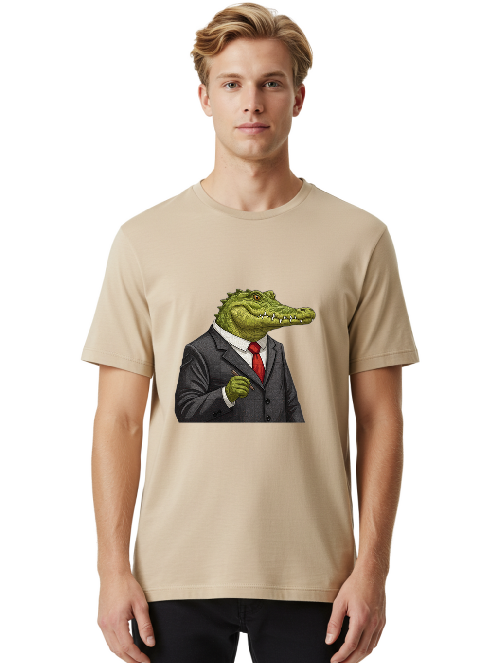 Crocodile-In-Suit-8 Men'S Graphic Tee, 100% Cotton, Comfortable Casual Summer Wear, Machine Washable, Vintage Camera, Old Camera, Antique Camera, Black Camera, Classic Photography, Photography Equipment, Nostalgic Device, Film Camera, Bak332
