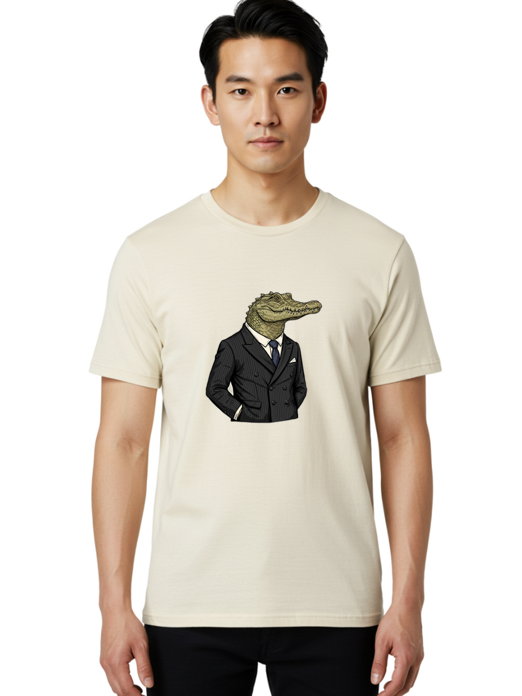 Crocodile-In-Suit-9 Men'S Graphic Tee, 100% Cotton, Comfortable Casual Summer Wear, Machine Washable, Vintage Camera, Old Camera, Antique Camera, Black Camera, Classic Photography, Photography Equipment, Nostalgic Device, Film Camera, Bak333