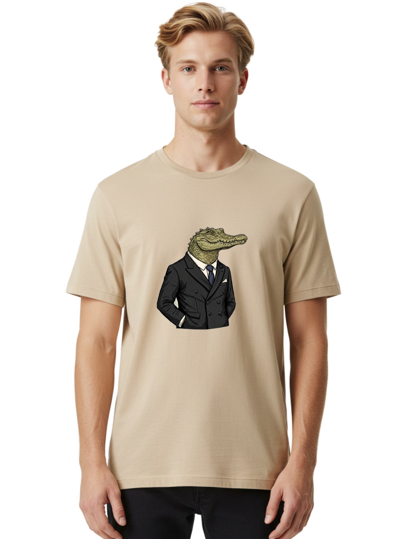 Crocodile-In-Suit-9 Men'S Graphic Tee, 100% Cotton, Comfortable Casual Summer Wear, Machine Washable, Vintage Camera, Old Camera, Antique Camera, Black Camera, Classic Photography, Photography Equipment, Nostalgic Device, Film Camera, Bak333