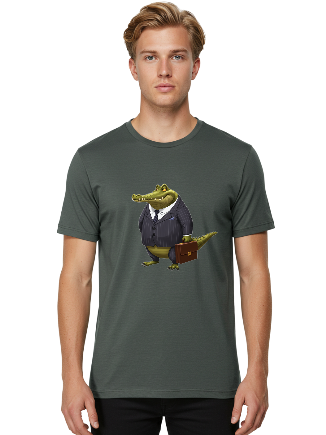 Crocodile-In-Suit Men'S Graphic Tee, 100% Cotton, Comfortable Casual Summer Wear, Machine Washable, Vintage Camera, Old Camera, Antique Camera, Black Camera, Classic Photography, Photography Equipment, Nostalgic Device, Film Camera, Camera Art Bak334