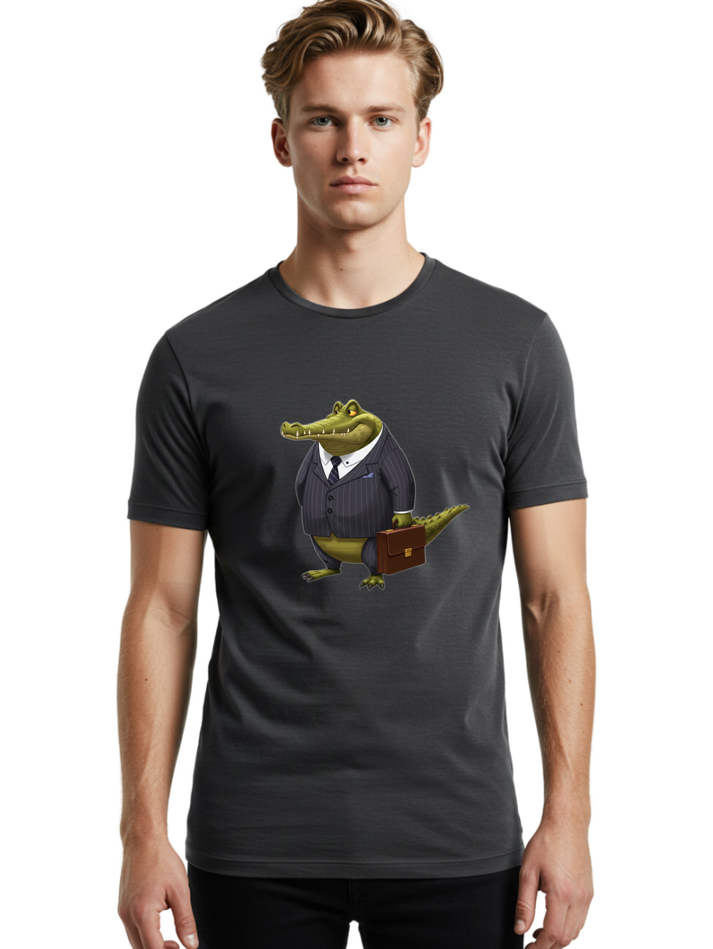 Crocodile-In-Suit Men'S Graphic Tee, 100% Cotton, Comfortable Casual Summer Wear, Machine Washable, Vintage Camera, Old Camera, Antique Camera, Black Camera, Classic Photography, Photography Equipment, Nostalgic Device, Film Camera, Camera Art Bak334