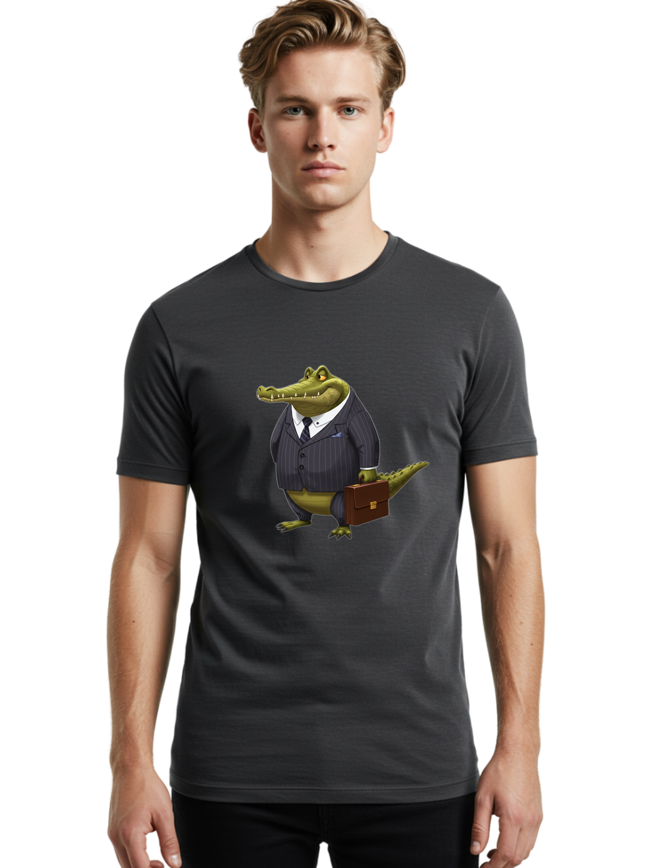 Crocodile-In-Suit Men'S Graphic Tee, 100% Cotton, Comfortable Casual Summer Wear, Machine Washable, Vintage Camera, Old Camera, Antique Camera, Black Camera, Classic Photography, Photography Equipment, Nostalgic Device, Film Camera, Camera Art Bak334