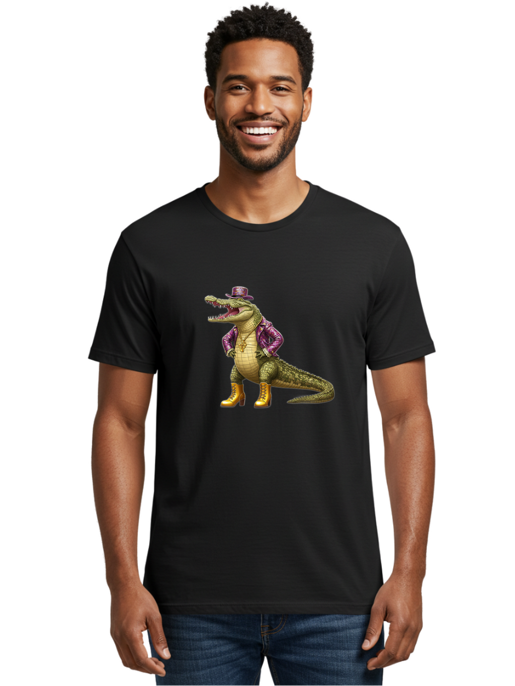 Crocodile-With-Hat-And-Jacket Men'S Graphic Tee, 100% Cotton, Comfortable Casual Summer Wear, Machine Washable, Vintage Camera, Old Camera, Antique Camera, Black Camera, Classic Photography, Photography Equipment, Nostalgic Device, Bak337