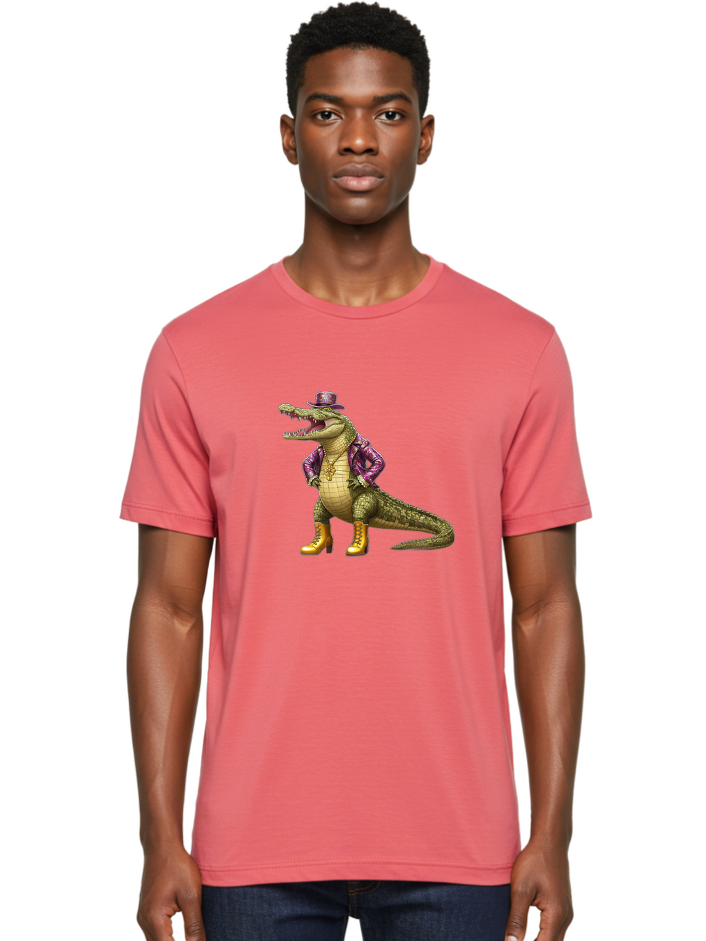 Crocodile-With-Hat-And-Jacket Men'S Graphic Tee, 100% Cotton, Comfortable Casual Summer Wear, Machine Washable, Vintage Camera, Old Camera, Antique Camera, Black Camera, Classic Photography, Photography Equipment, Nostalgic Device, Bak337