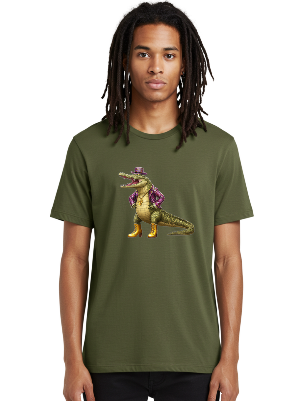 Crocodile-With-Hat-And-Jacket Men'S Graphic Tee, 100% Cotton, Comfortable Casual Summer Wear, Machine Washable, Vintage Camera, Old Camera, Antique Camera, Black Camera, Classic Photography, Photography Equipment, Nostalgic Device, Bak337