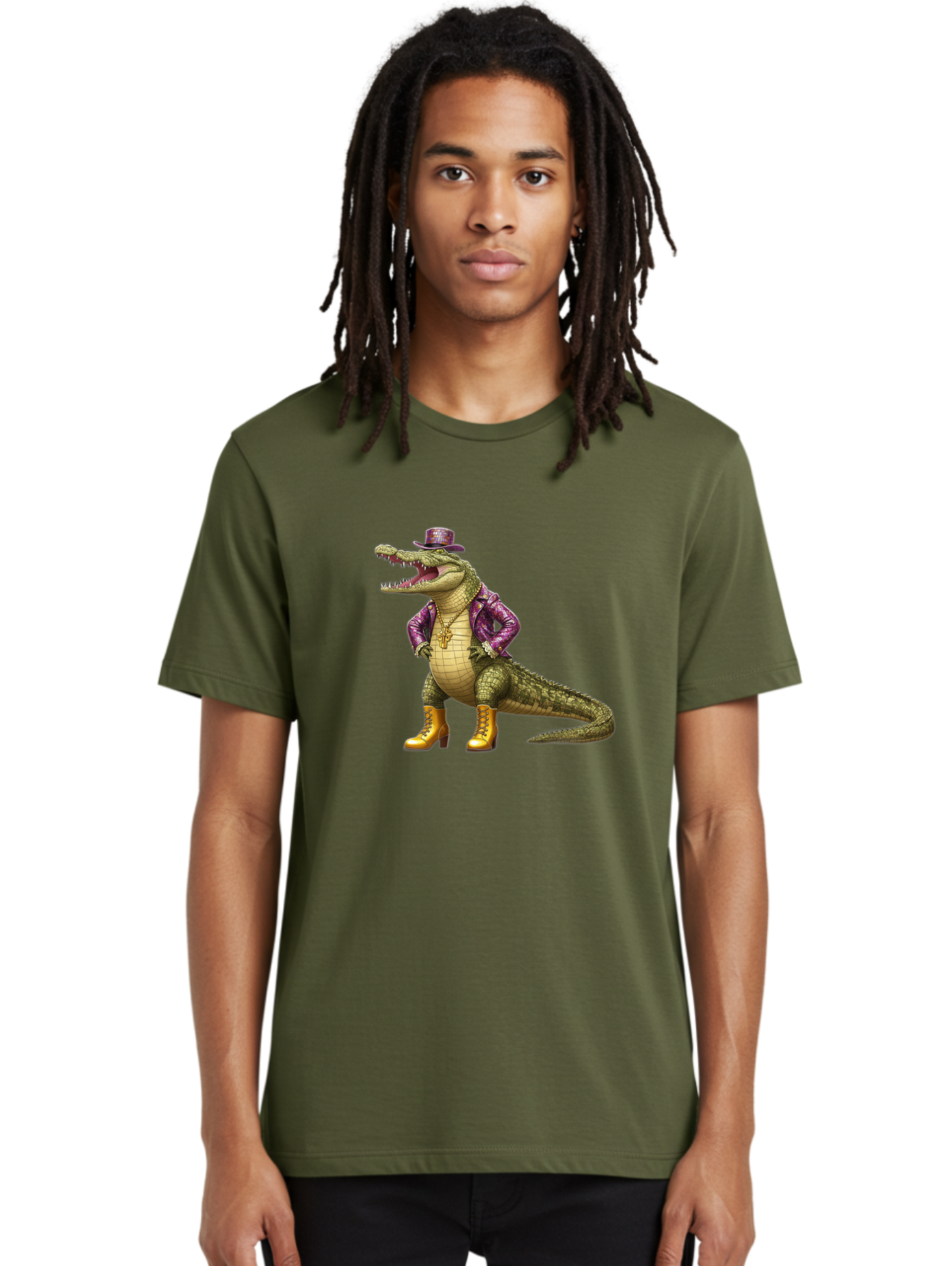 Crocodile-With-Hat-And-Jacket Men'S Graphic Tee, 100% Cotton, Comfortable Casual Summer Wear, Machine Washable, Vintage Camera, Old Camera, Antique Camera, Black Camera, Classic Photography, Photography Equipment, Nostalgic Device, Bak337