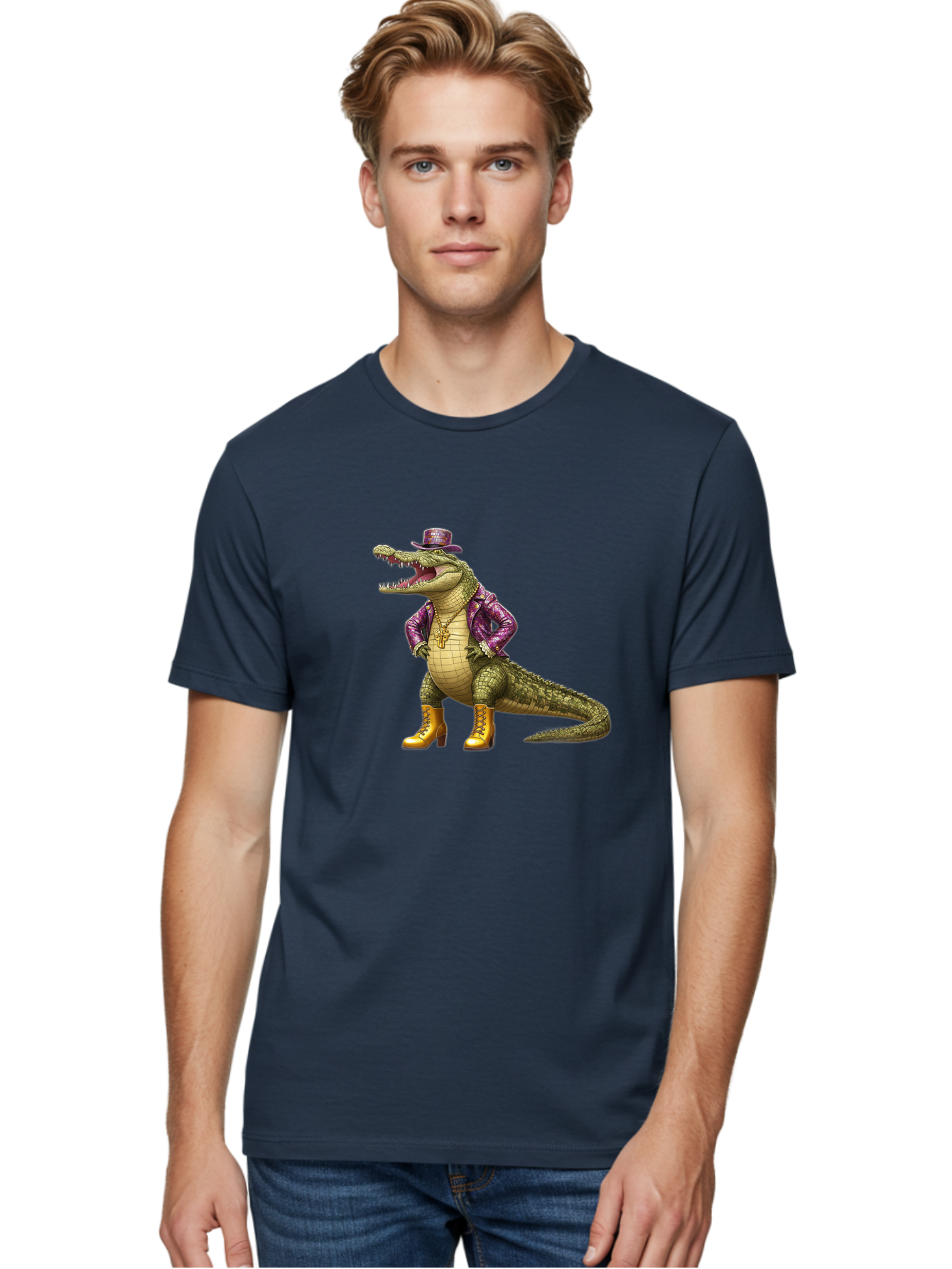 Crocodile-With-Hat-And-Jacket Men'S Graphic Tee, 100% Cotton, Comfortable Casual Summer Wear, Machine Washable, Vintage Camera, Old Camera, Antique Camera, Black Camera, Classic Photography, Photography Equipment, Nostalgic Device, Bak337