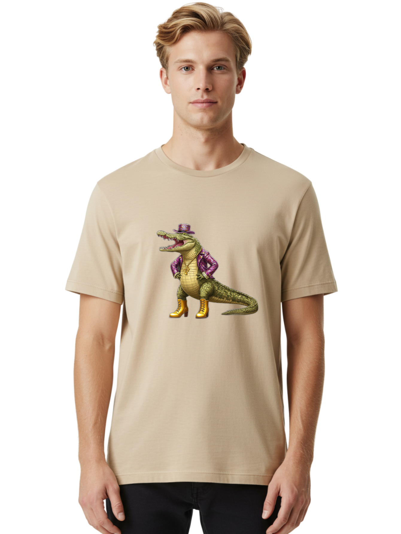Crocodile-With-Hat-And-Jacket Men'S Graphic Tee, 100% Cotton, Comfortable Casual Summer Wear, Machine Washable, Vintage Camera, Old Camera, Antique Camera, Black Camera, Classic Photography, Photography Equipment, Nostalgic Device, Bak337