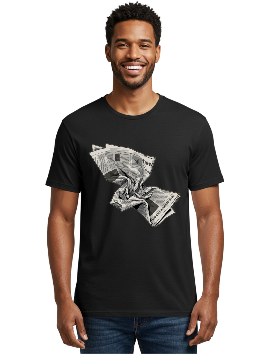 Crumpled-Newspaper-1 Men'S Graphic Tee, 100% Cotton, Comfortable Casual Summer Wear, Machine Washable, Vintage Camera, Old Camera, Antique Camera, Black Camera, Classic Photography, Photography Equipment, Nostalgic Device, Film Camera, Bak341
