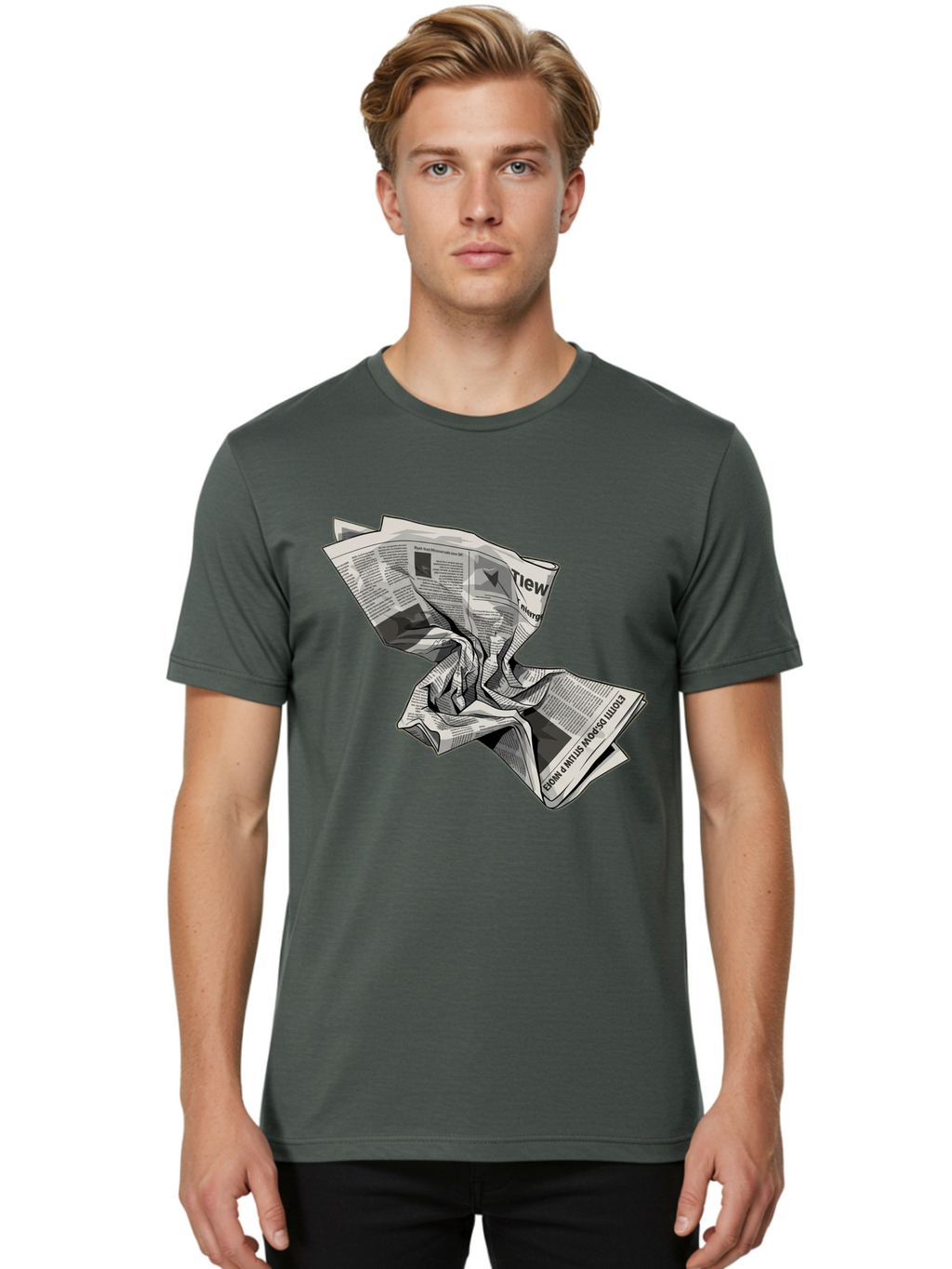 Crumpled-Newspaper-1 Men'S Graphic Tee, 100% Cotton, Comfortable Casual Summer Wear, Machine Washable, Vintage Camera, Old Camera, Antique Camera, Black Camera, Classic Photography, Photography Equipment, Nostalgic Device, Film Camera, Bak341