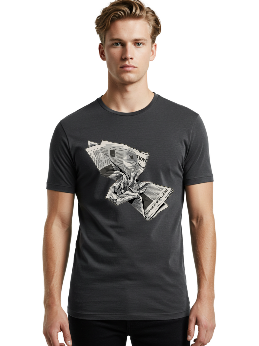 Crumpled-Newspaper-1 Men'S Graphic Tee, 100% Cotton, Comfortable Casual Summer Wear, Machine Washable, Vintage Camera, Old Camera, Antique Camera, Black Camera, Classic Photography, Photography Equipment, Nostalgic Device, Film Camera, Bak341