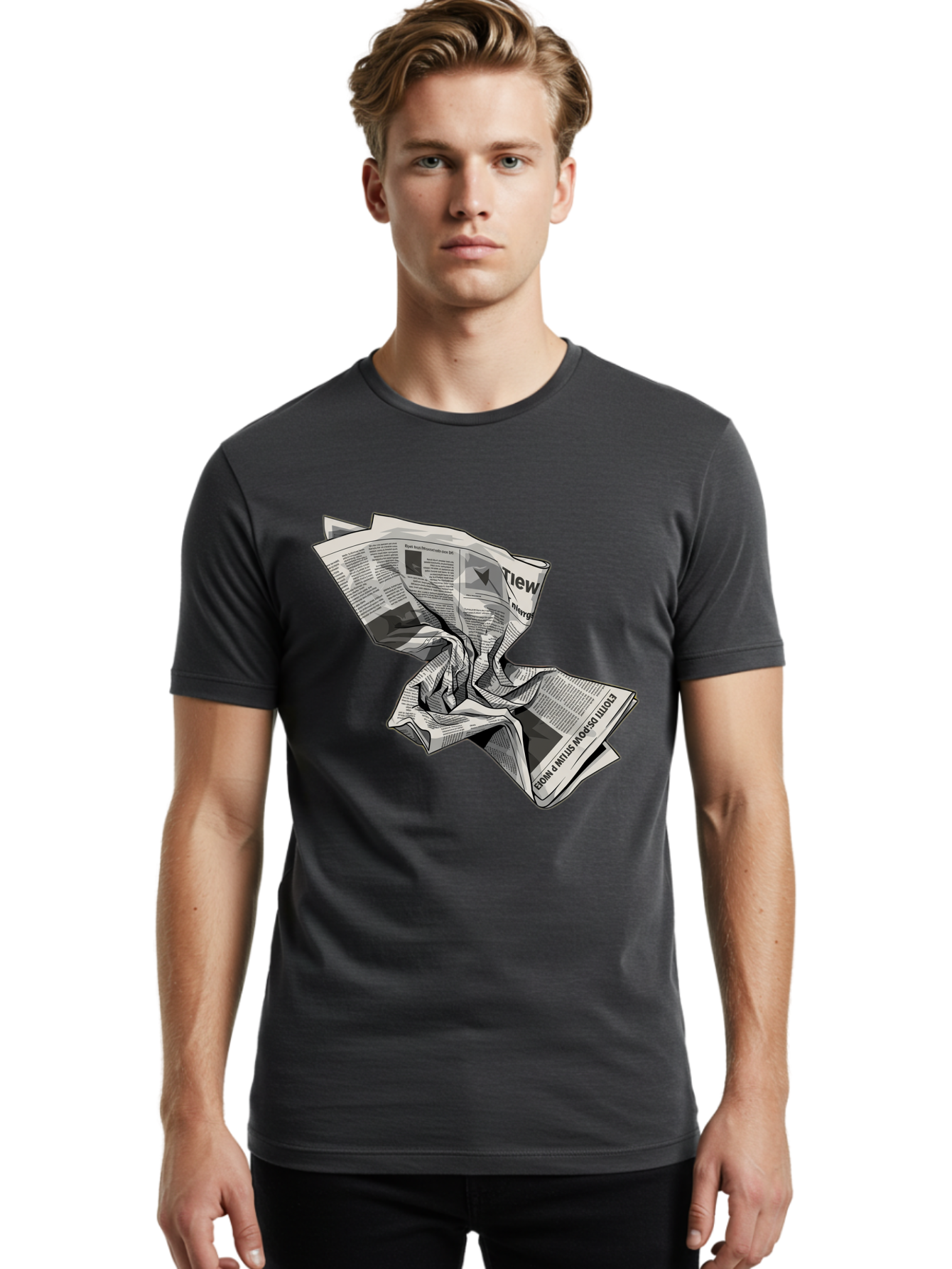 Crumpled-Newspaper-1 Men'S Graphic Tee, 100% Cotton, Comfortable Casual Summer Wear, Machine Washable, Vintage Camera, Old Camera, Antique Camera, Black Camera, Classic Photography, Photography Equipment, Nostalgic Device, Film Camera, Bak341