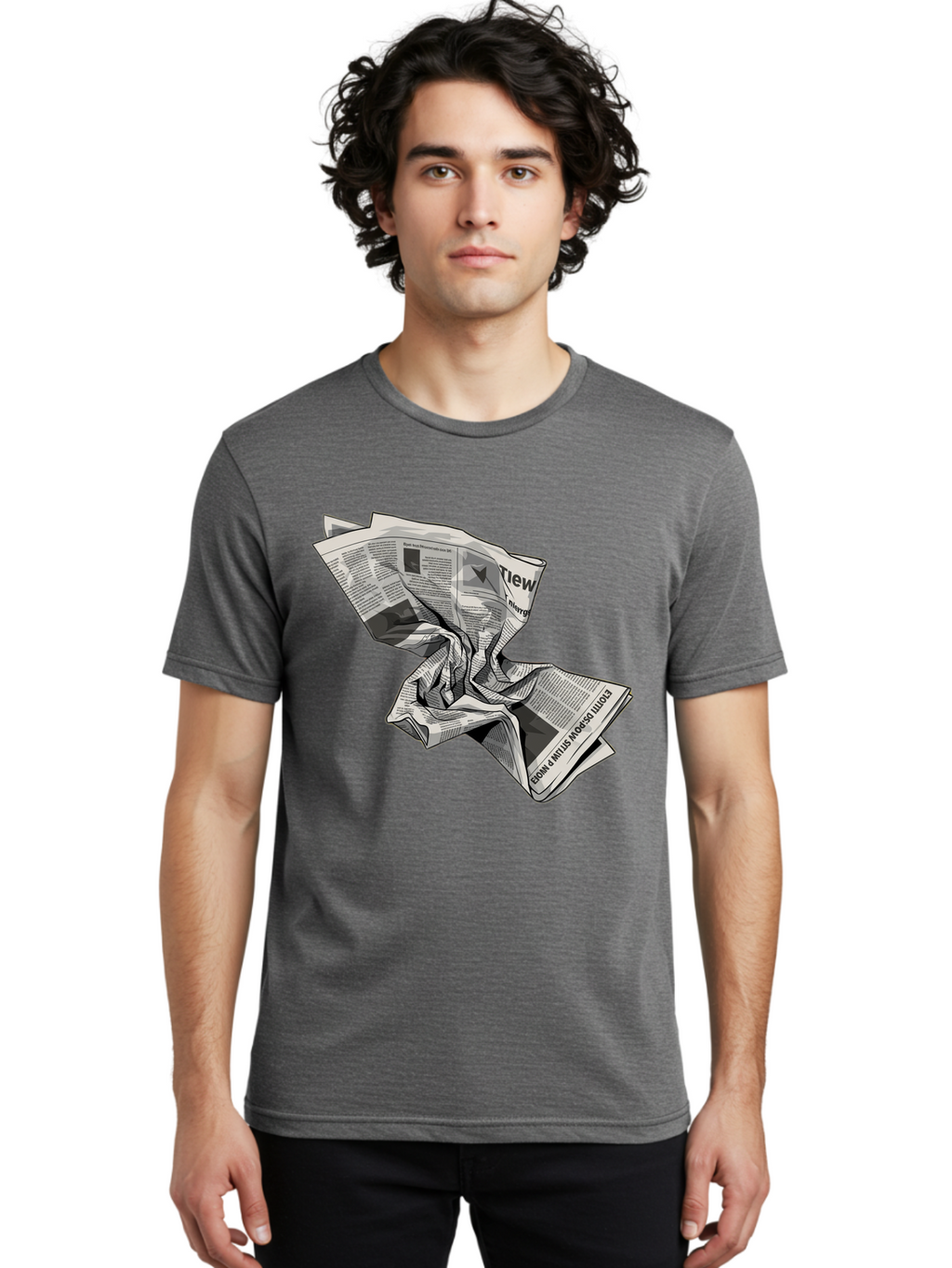 Crumpled-Newspaper-1 Men'S Graphic Tee, 100% Cotton, Comfortable Casual Summer Wear, Machine Washable, Vintage Camera, Old Camera, Antique Camera, Black Camera, Classic Photography, Photography Equipment, Nostalgic Device, Film Camera, Bak341