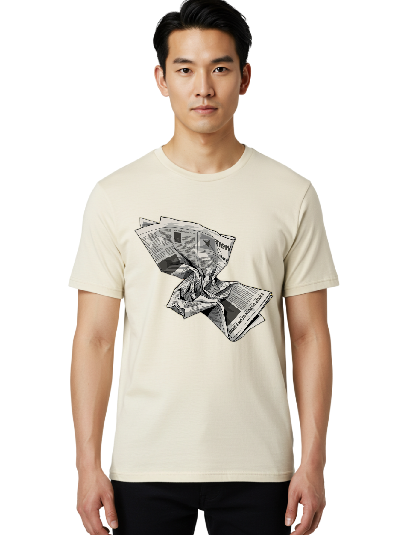 Crumpled-Newspaper-1 Men'S Graphic Tee, 100% Cotton, Comfortable Casual Summer Wear, Machine Washable, Vintage Camera, Old Camera, Antique Camera, Black Camera, Classic Photography, Photography Equipment, Nostalgic Device, Film Camera, Bak341